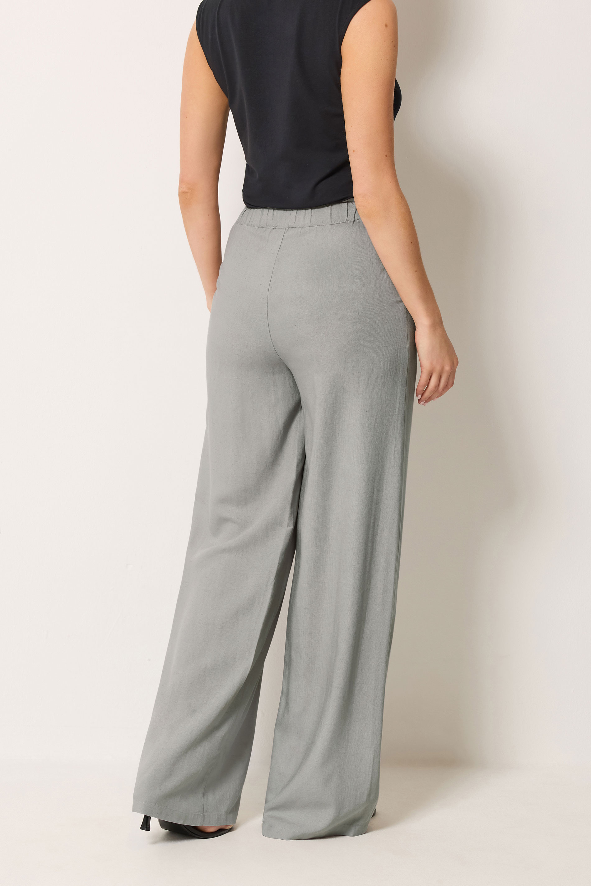 LTS Tall Women's Light Grey Linen Wide Leg Trousers | Long Tall Sally 2
