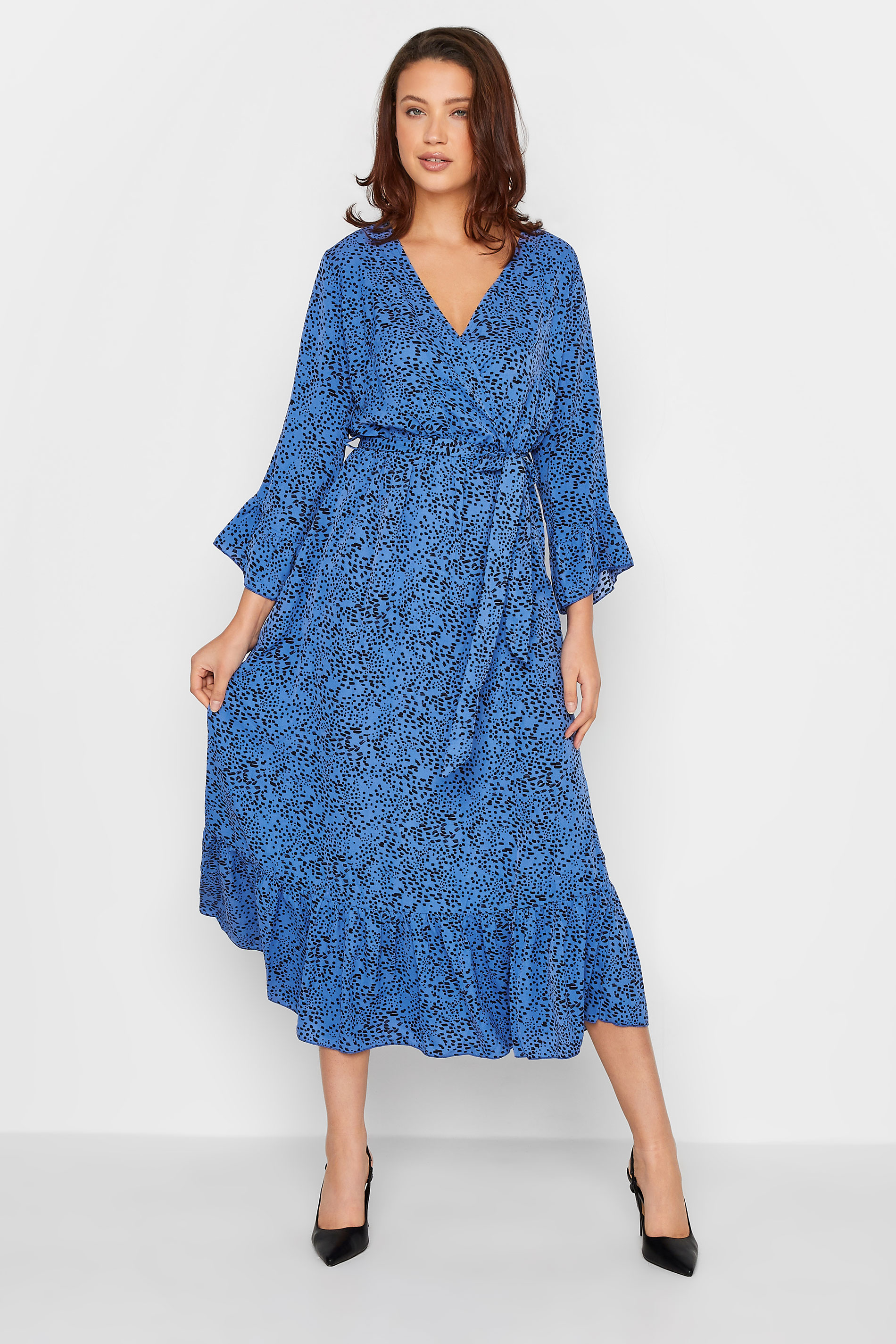 LTS Tall Women's Cobalt Blue Dalmatian Print Midi Wrap Dress | Long Tall Sally 1