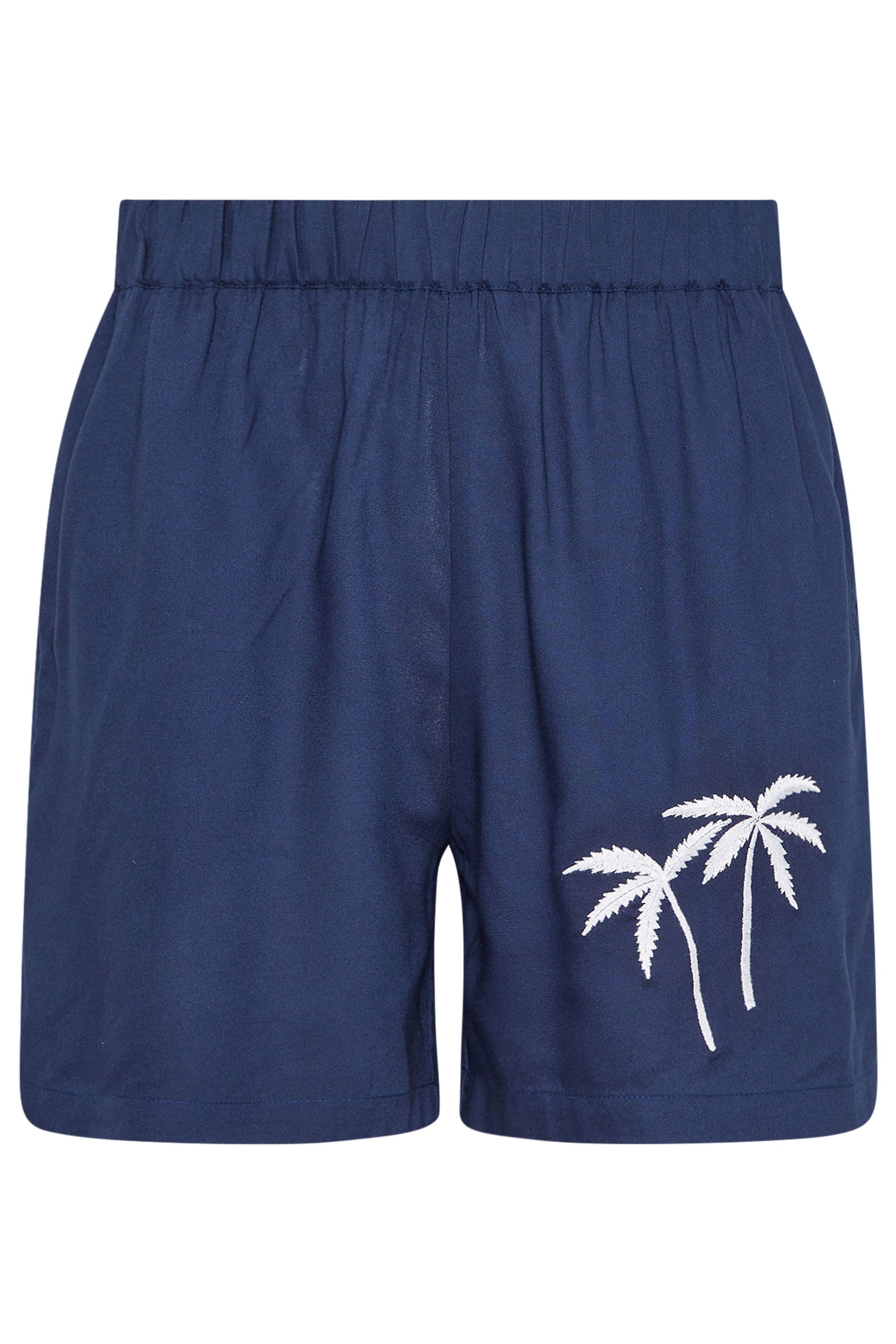 LTS Tall Navy Blue Embroidered Palm Tree Shorts | Long Tall Sally 6