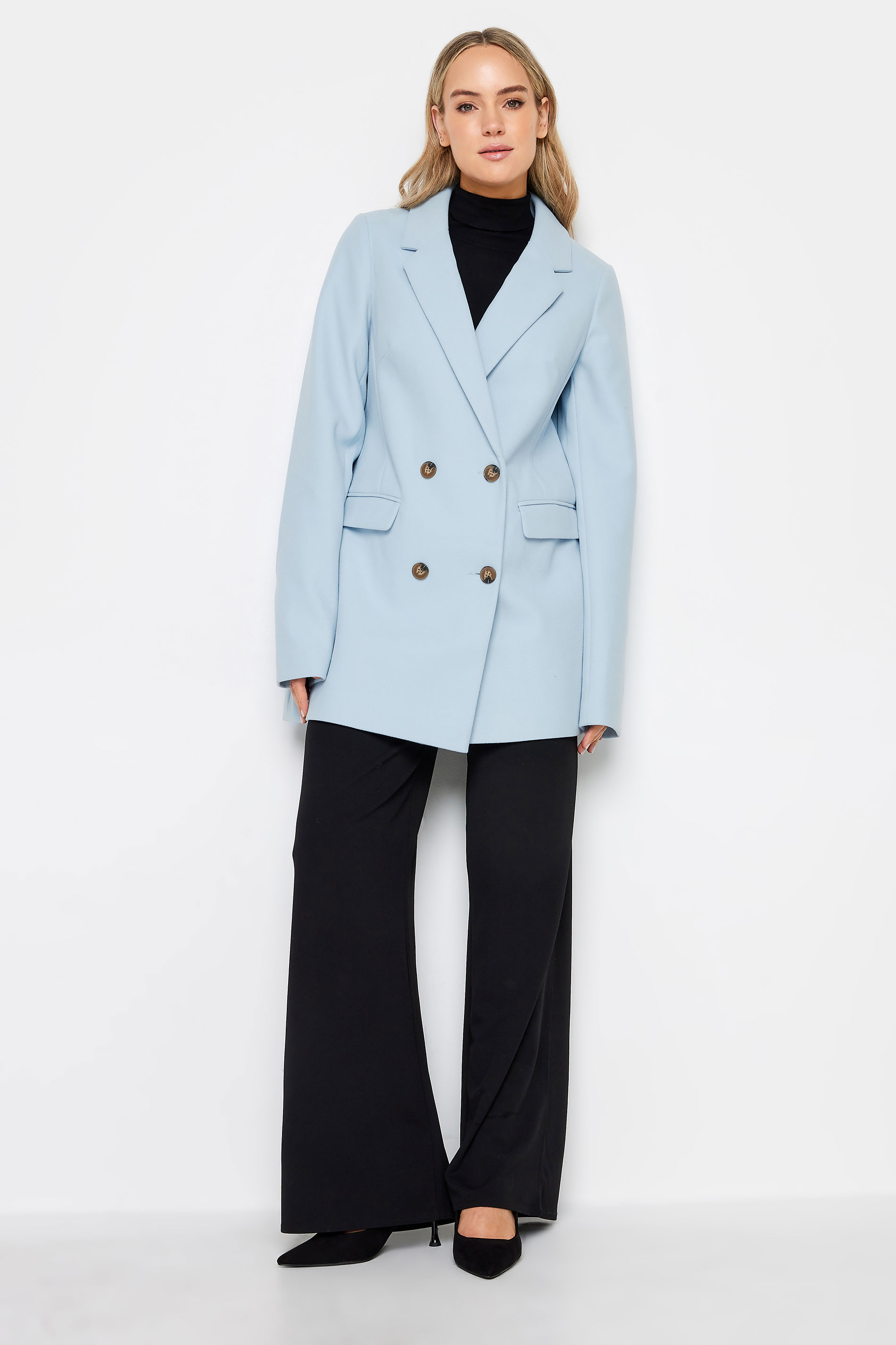 LTS Tall Women's Light Blue Double Breasted Brushed Jacket | Long Tall Sally 2