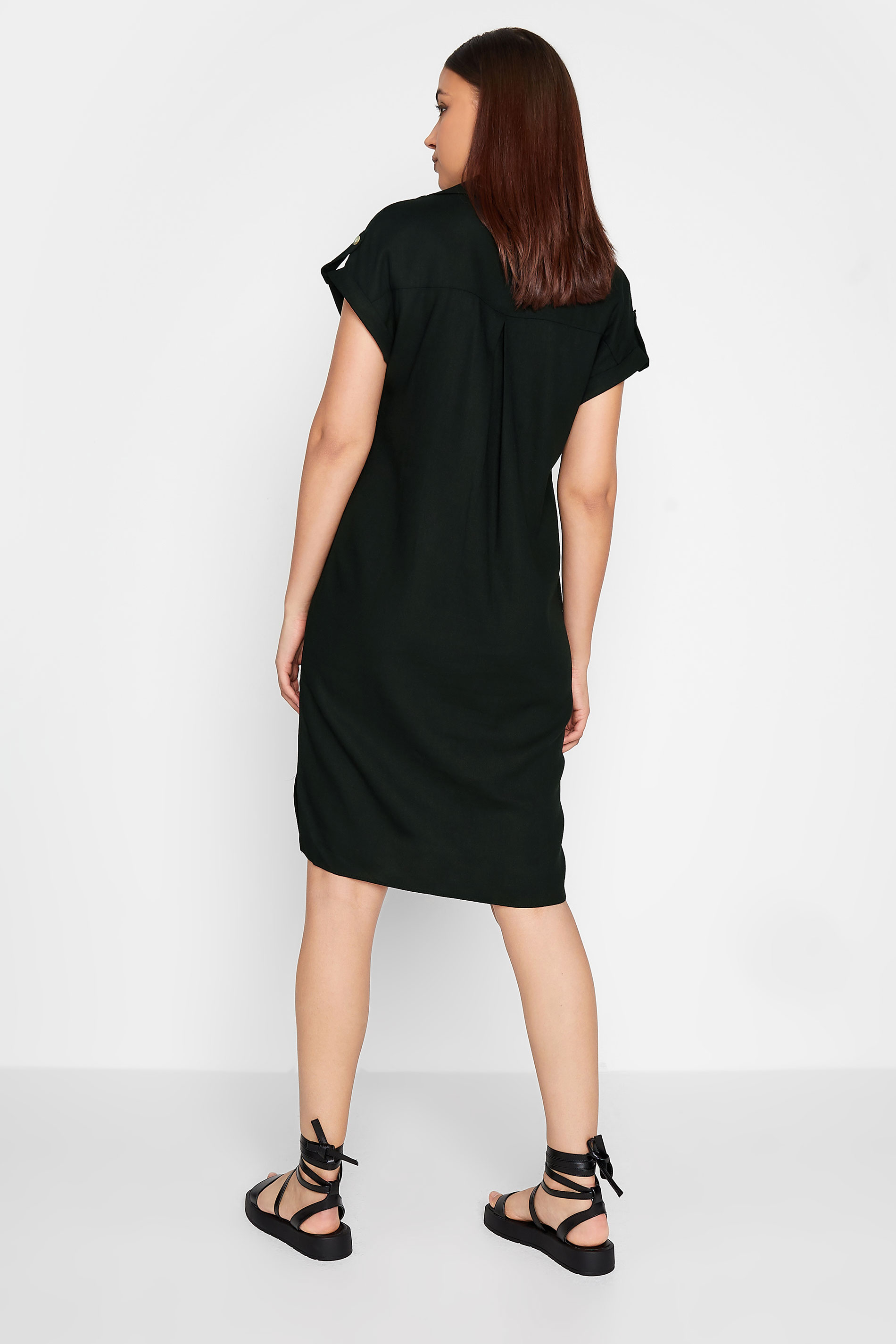 LTS Tall Women's Black Linen Look Button Through Shirt Dress | Long Tall Sally  3