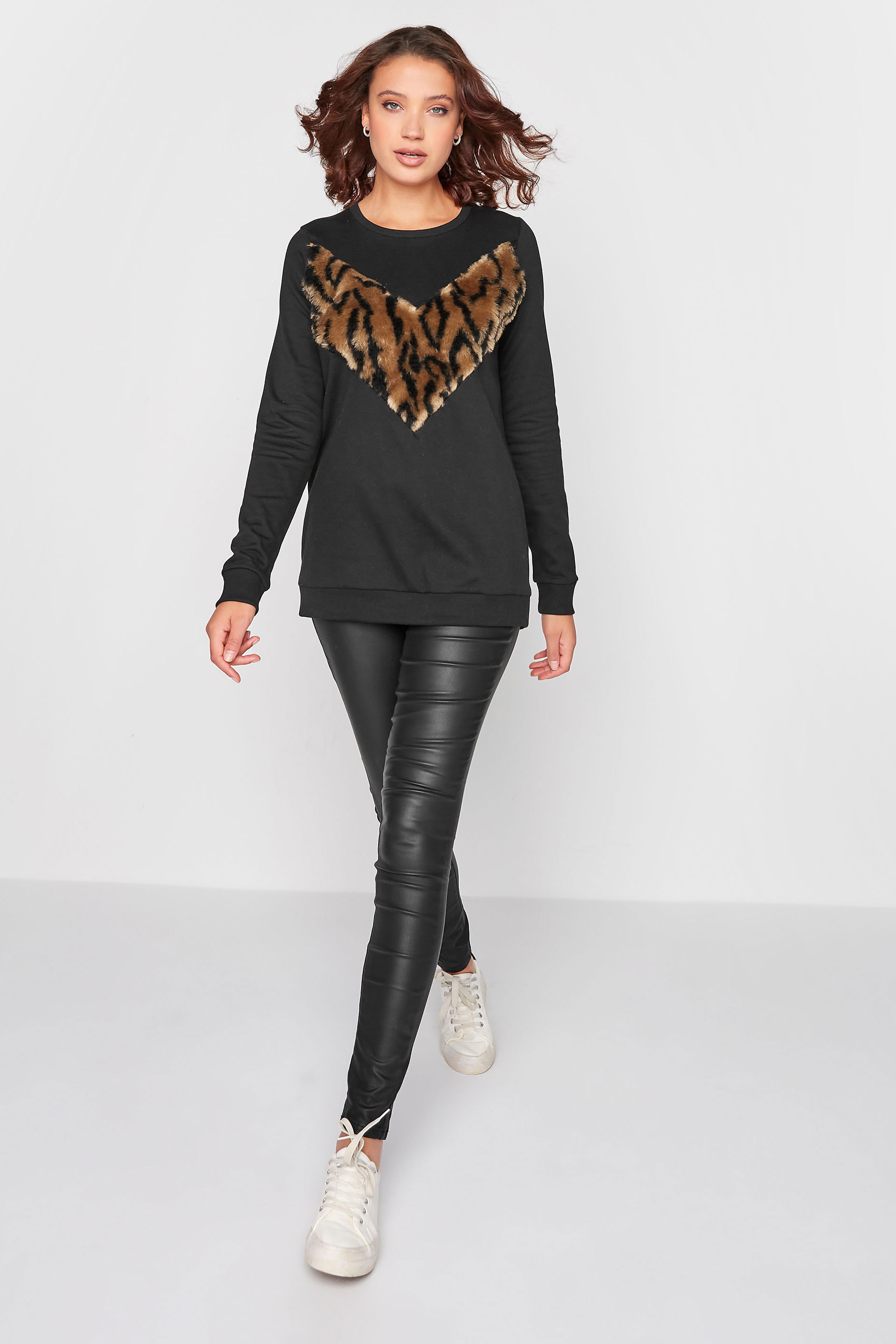 LTS Tall Women's Black Leopard Print Panel Sweatshirt | Long Tall Sally 2