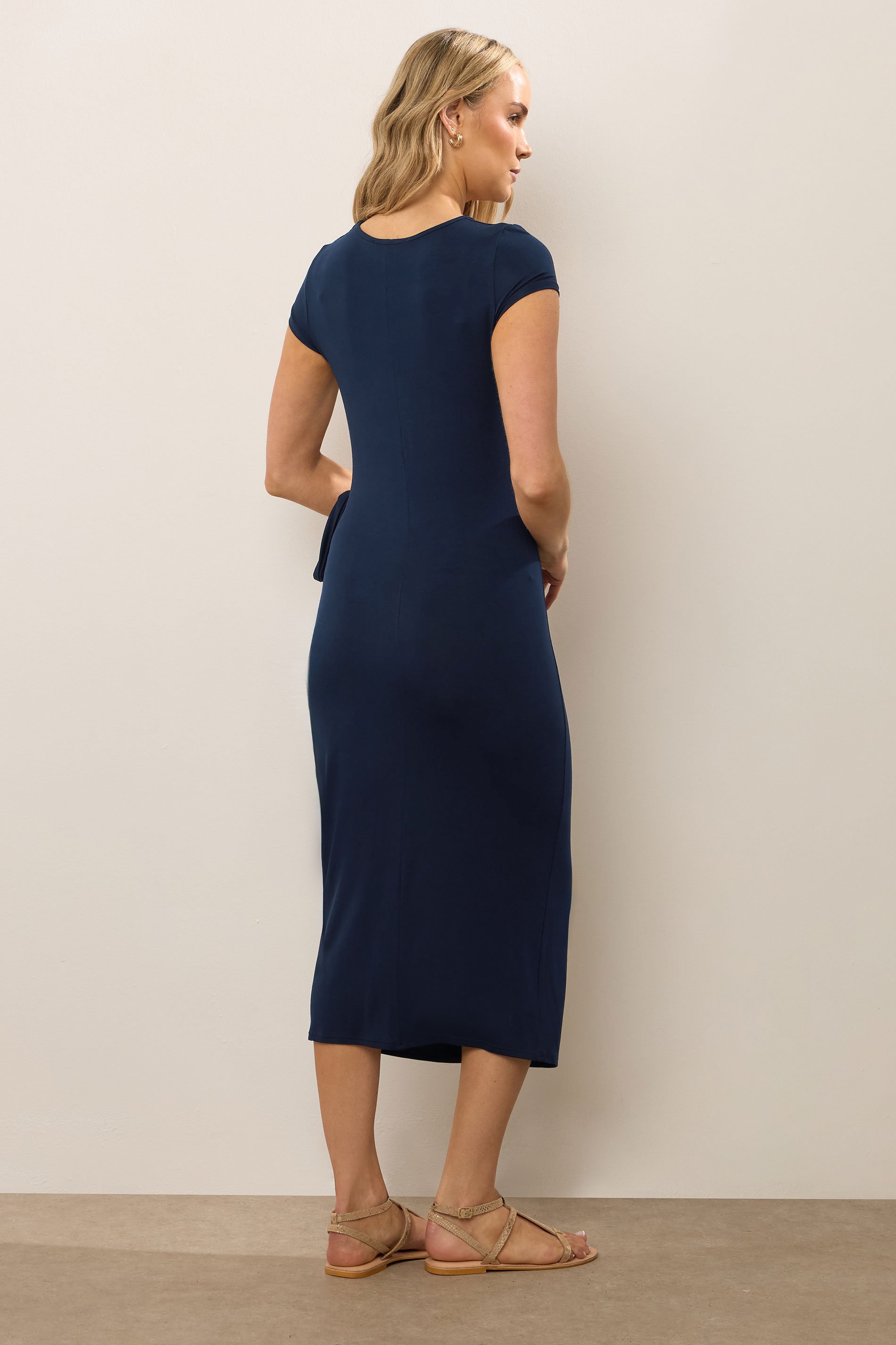 LTS Tall Navy Blue Ruched Tie Midi Dress | Long Tall Sally 3