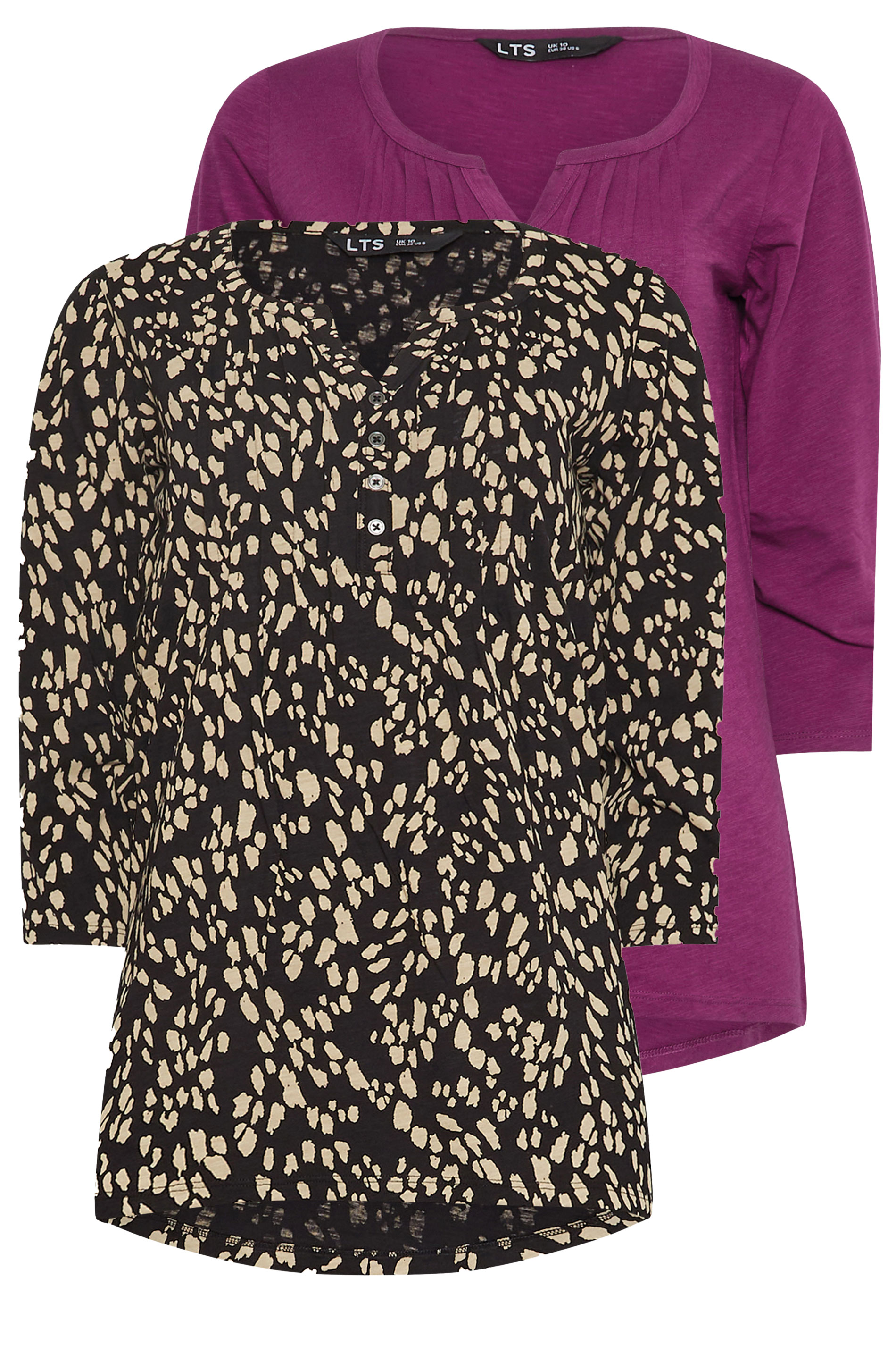 LTS Tall 2 PACK Beige Brown & Dark Pink Henley Tops | Long Tall Sally 7