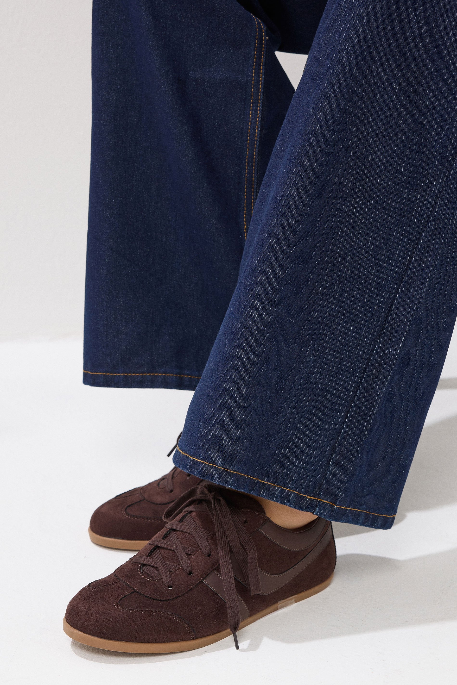 LTS Chocolate Brown Padded Retro Trainers In Standard Fit | Long Tall Sally 1