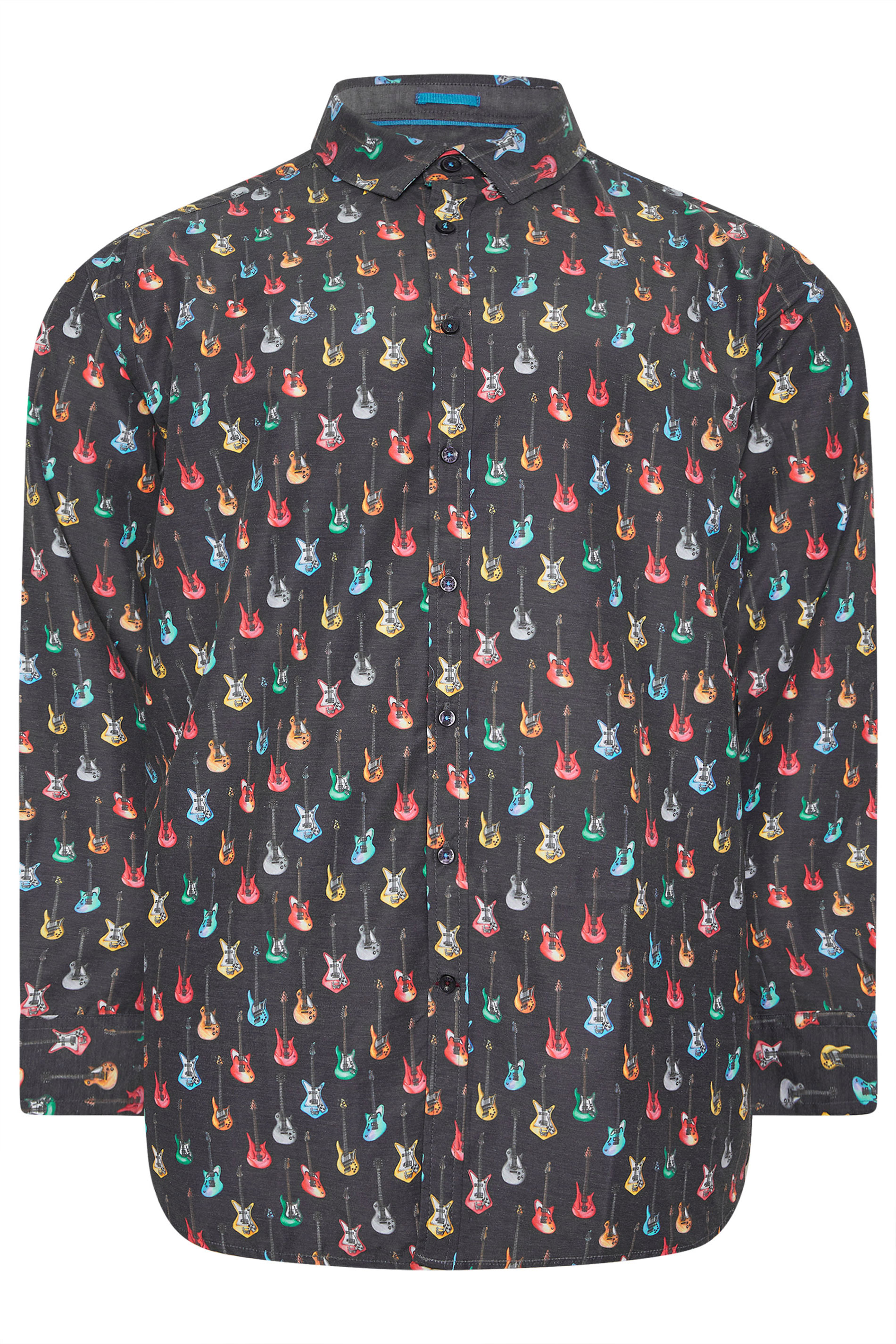 D555 Big & Tall Navy Blue Guitar Print Shirt | BadRhino 1