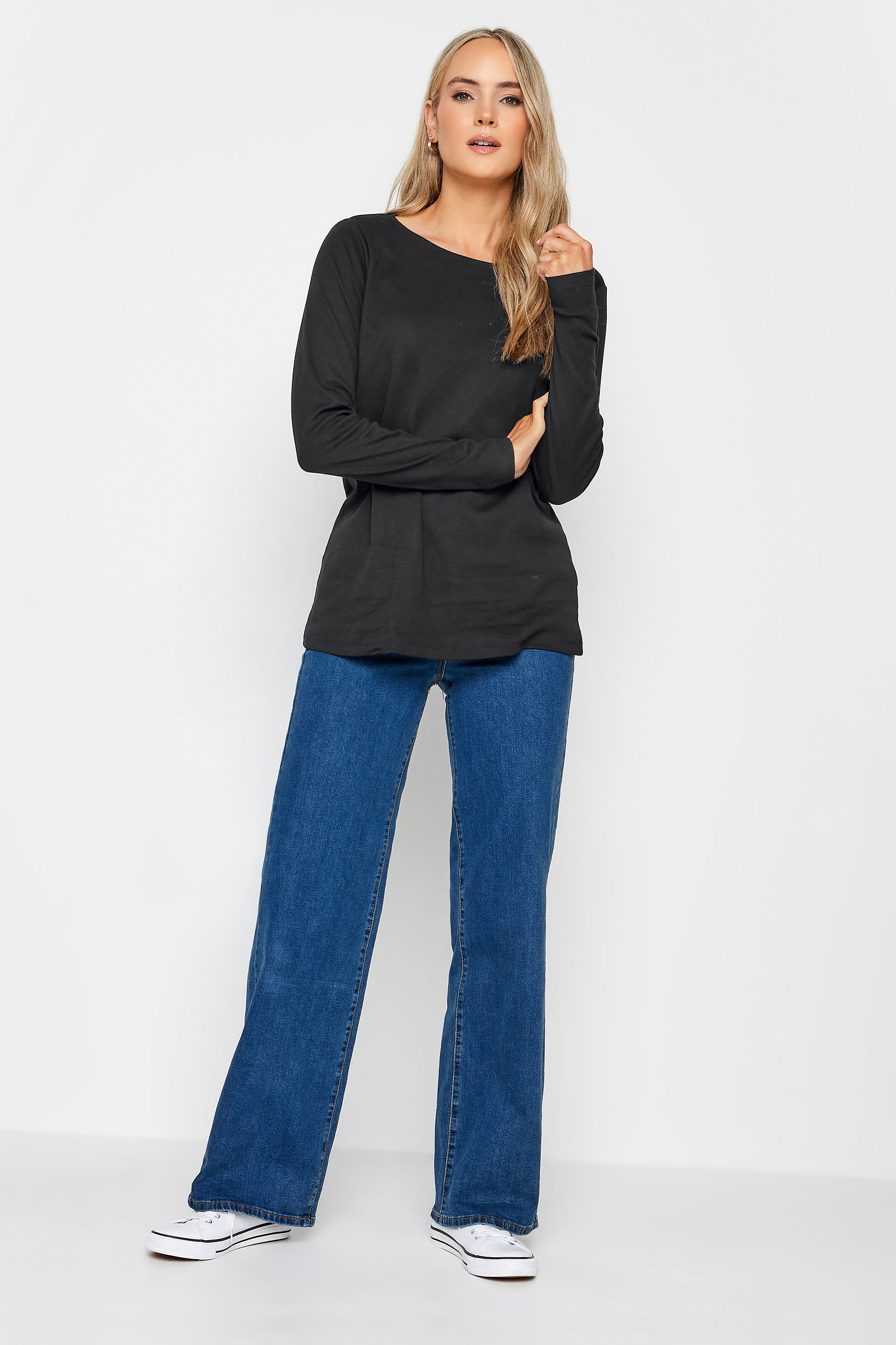LTS Tall Womens 3 PACK Black & White Long Sleeve Cotton T-Shirt | Long Tall Sally  3