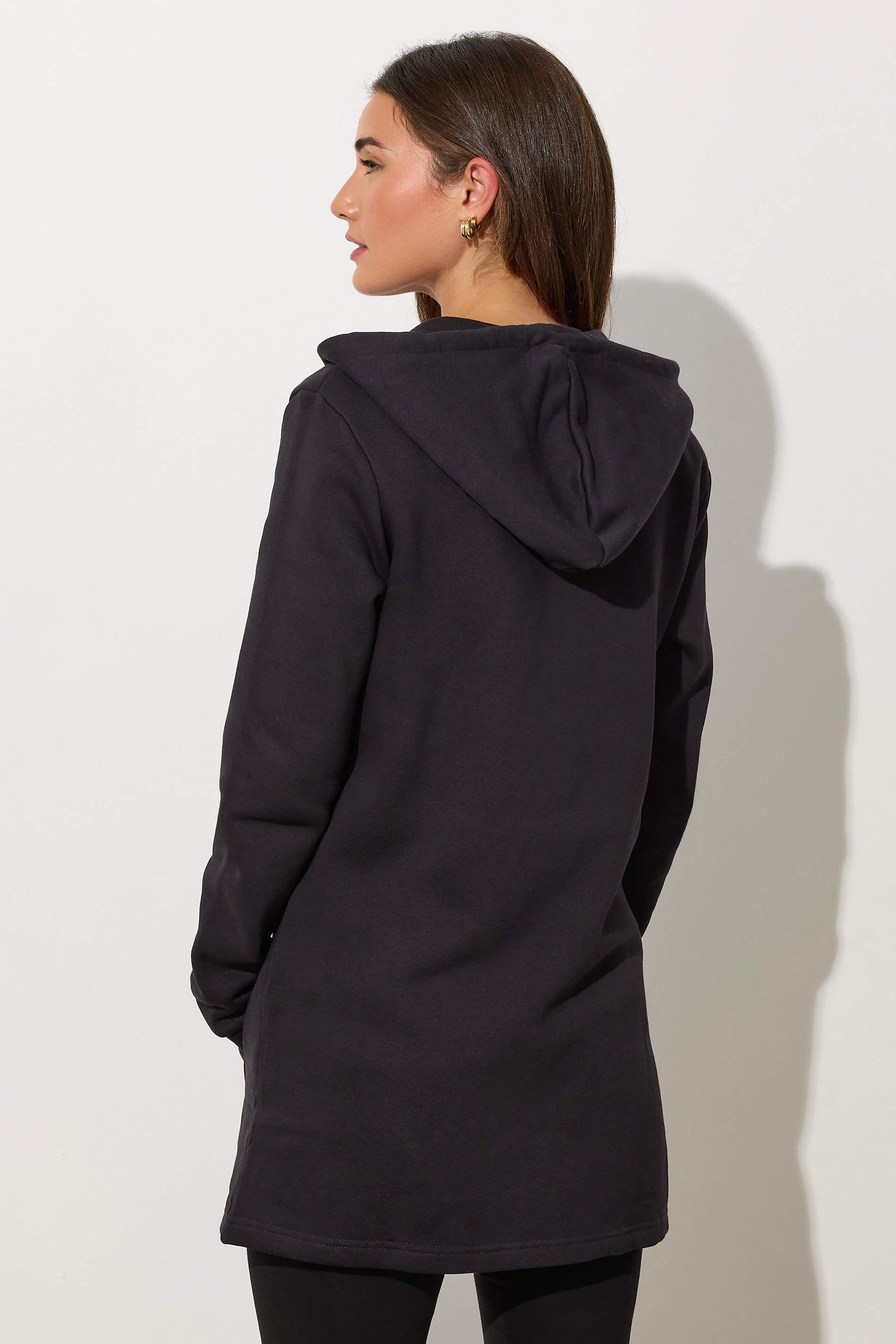 LTS Tall Women's Black Cotton Longline Hoodie | Long Tall Sally 3