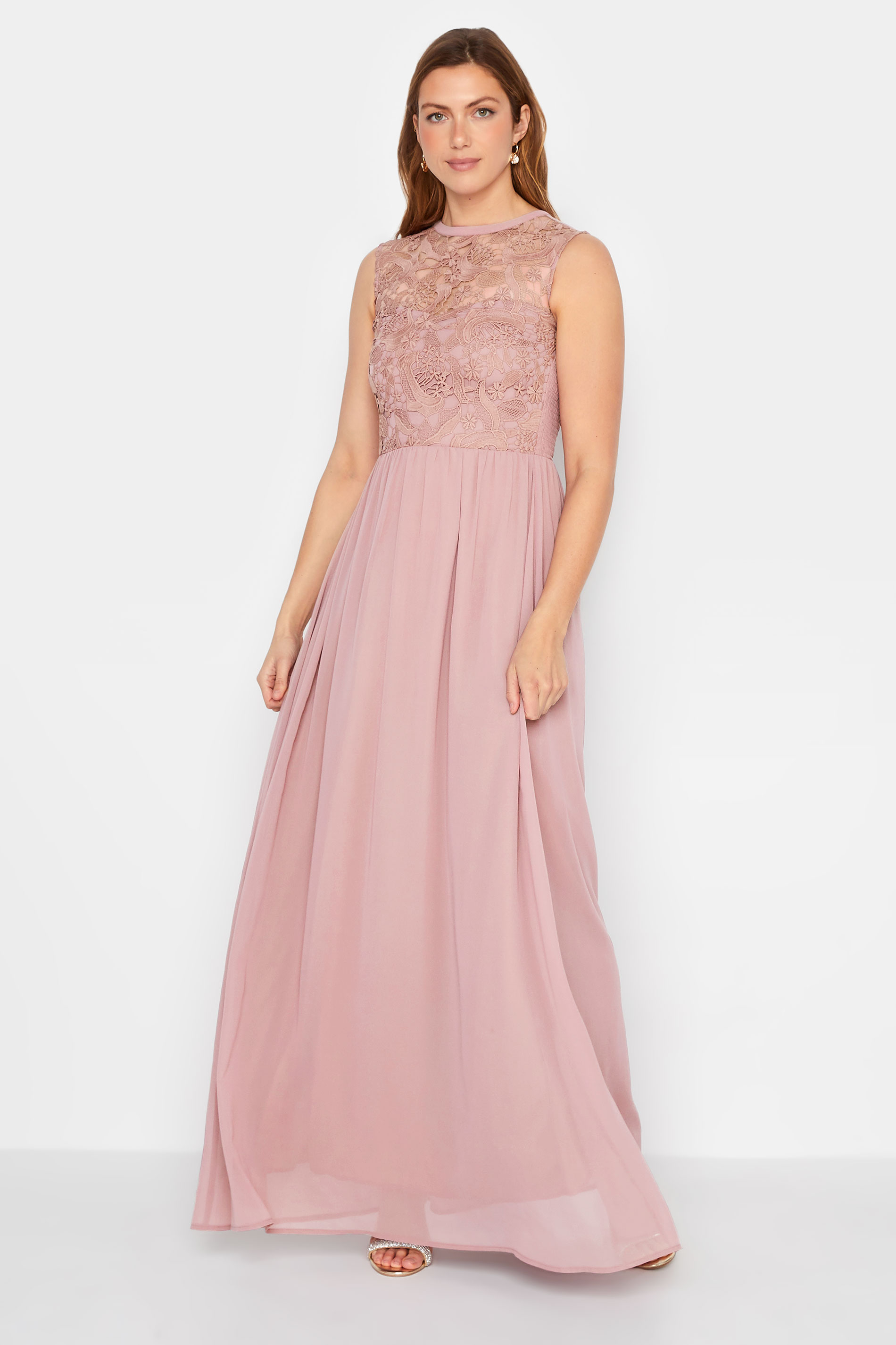 LTS Tall Women's Blush Pink Lace Chiffon Maxi Dress | Long Tall Sally  2