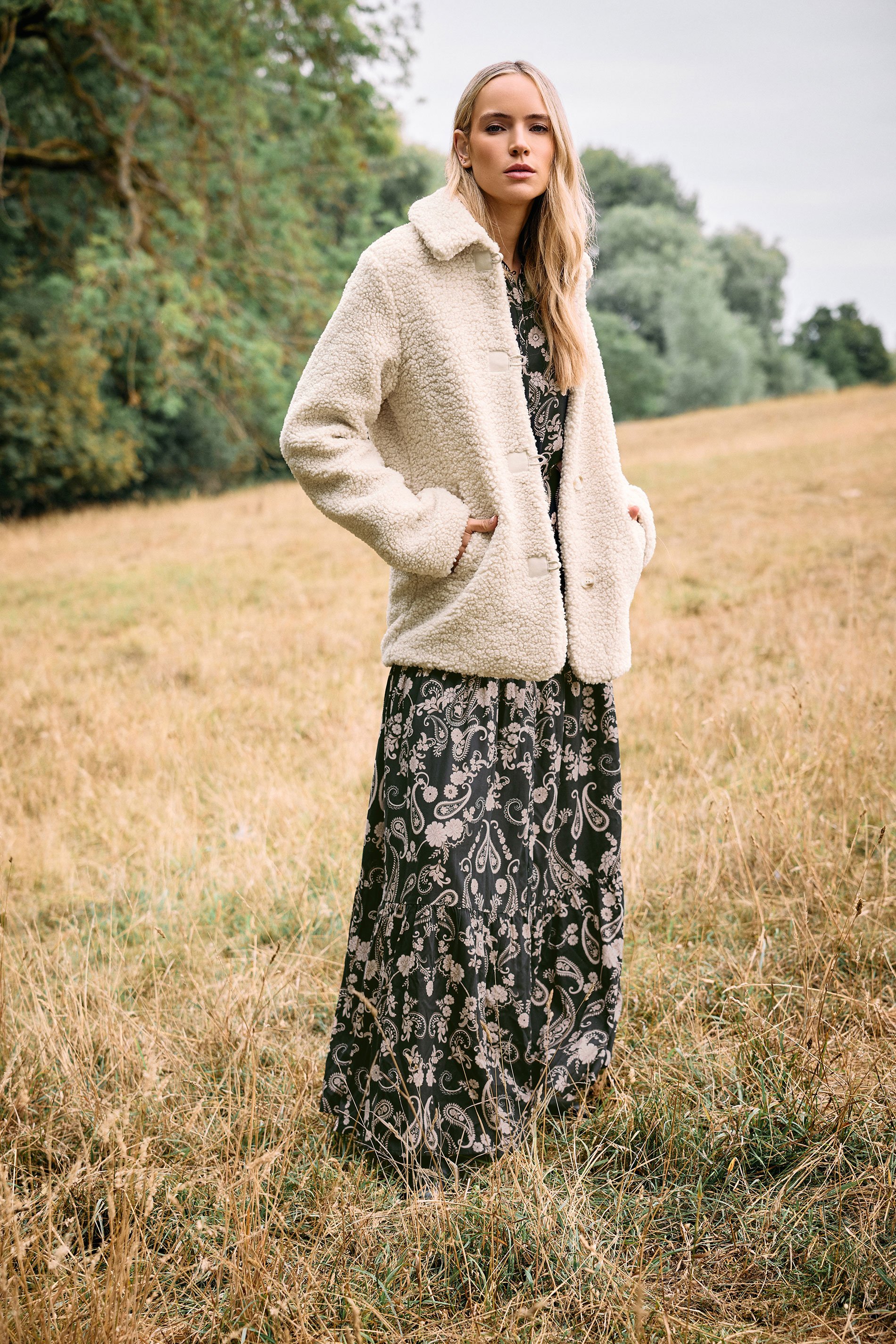 LTS Tall Ivory White Borg Button Through Jacket | Long Tall Sally 2