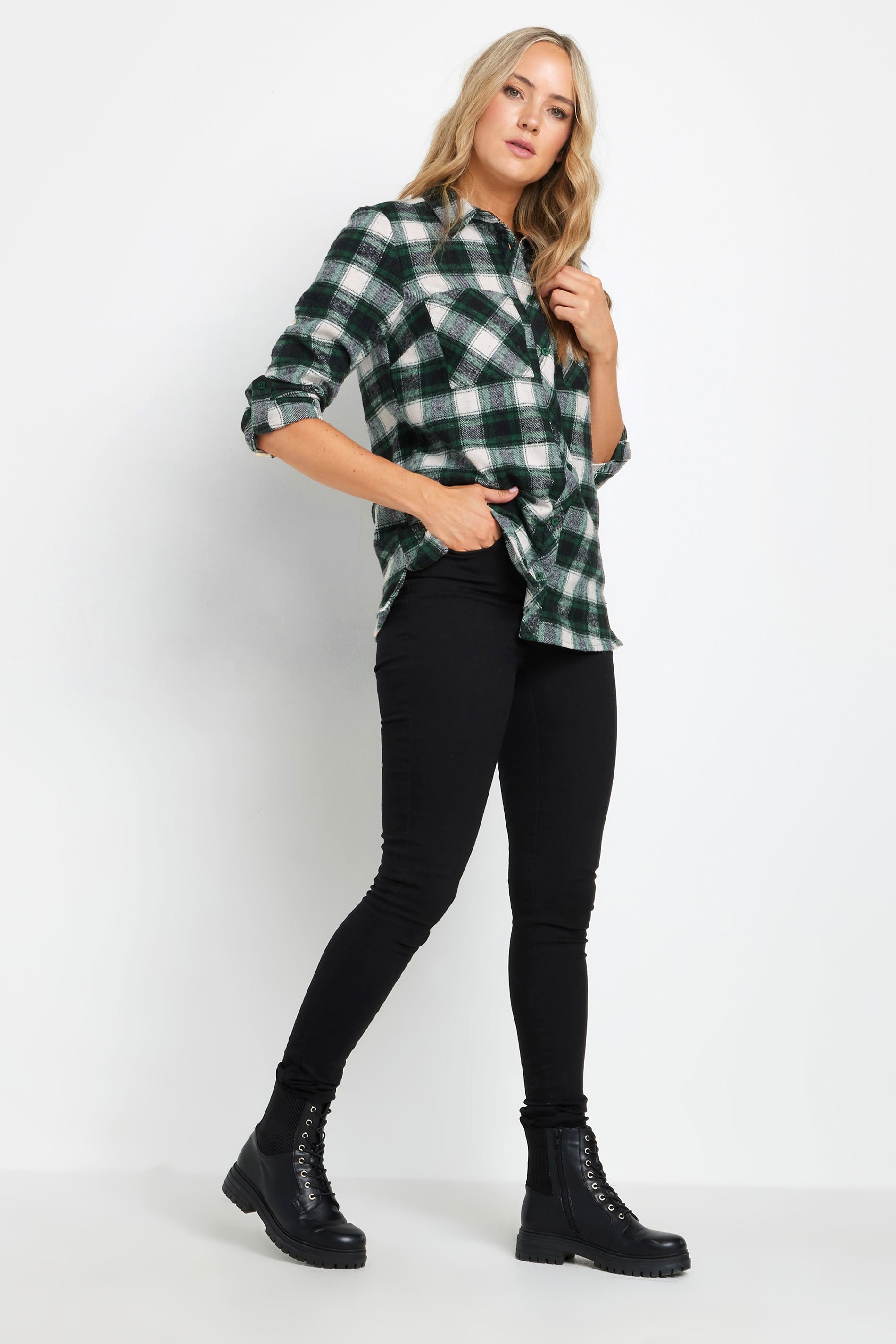 LTS Tall Green Check Rolled Sleeve Shirt | Long Tall Sally 2