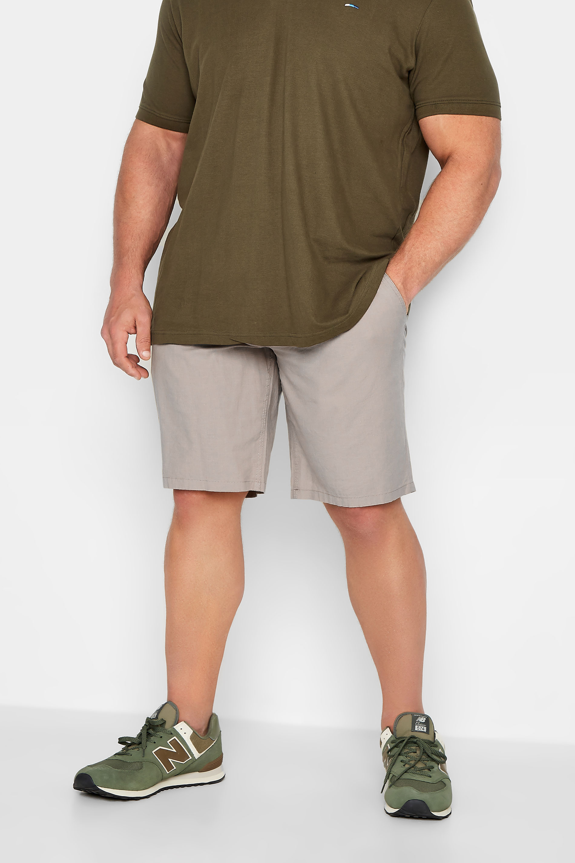 JACK & JONES Big & Tall Beige Brown Linen Blend Shorts | BadRhino 1
