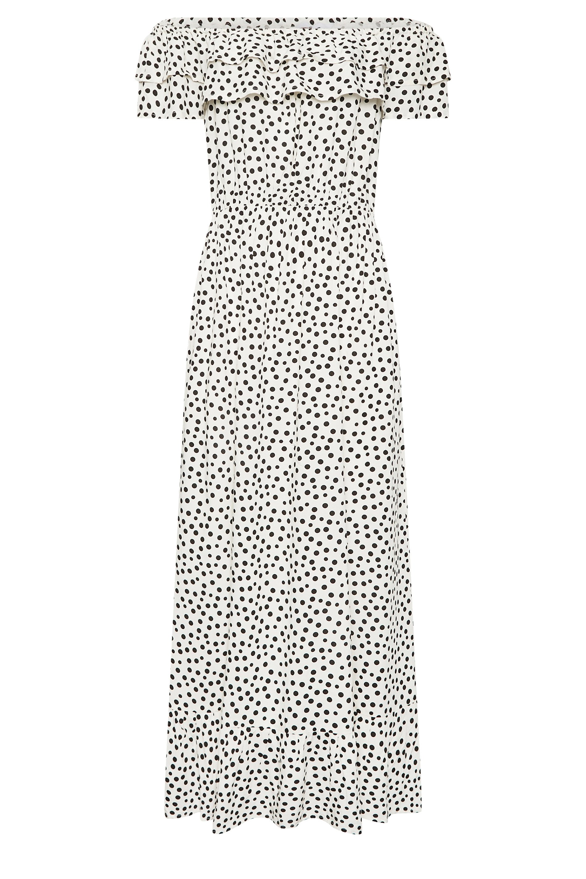 LTS Tall Women's White Polka Dot Bardot Frill Midaxi Dress