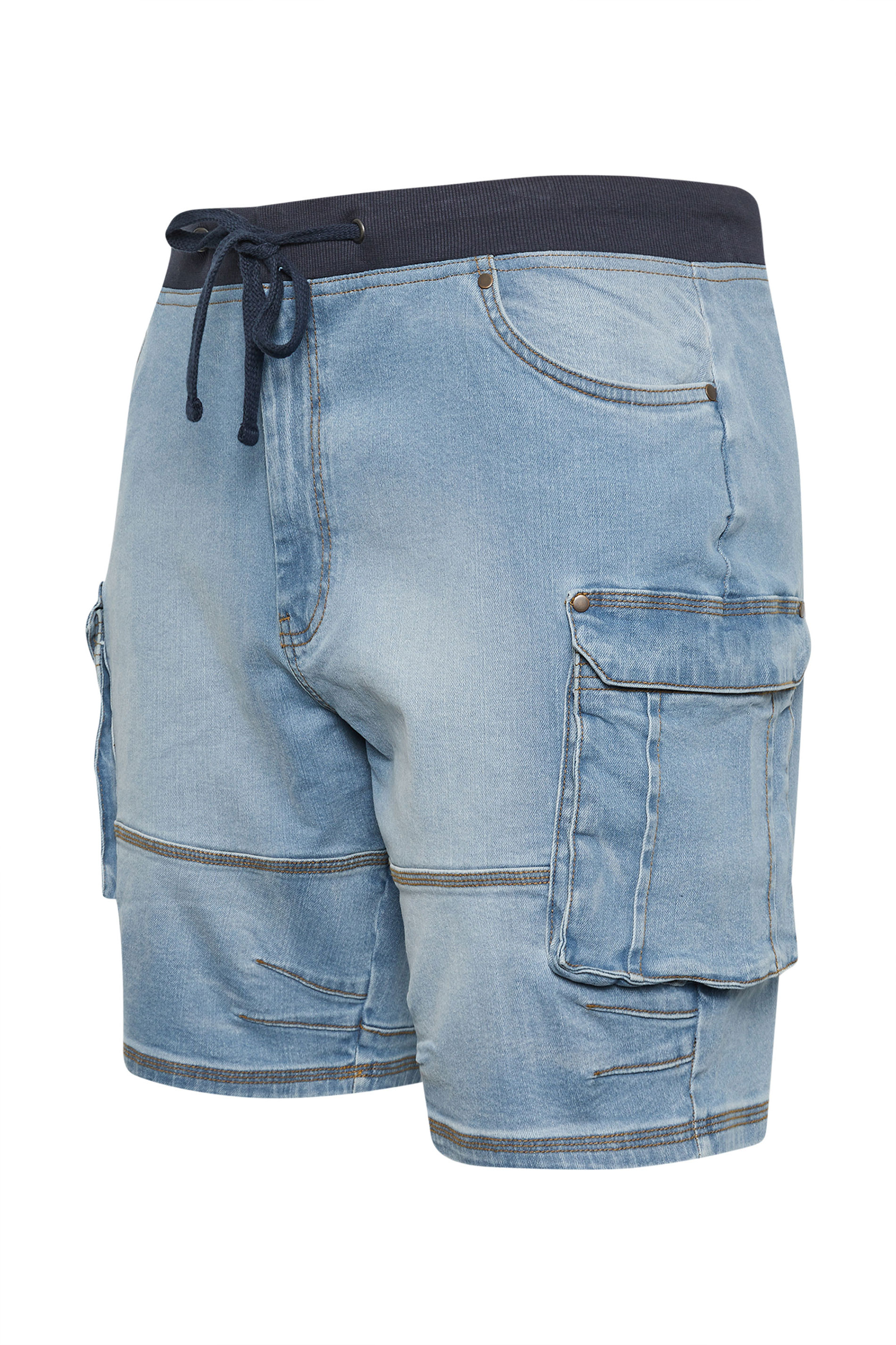 BadRhino Big & Tall Blue Light Wash Elasticated Waist Denim Cargo Shorts | BadRhino 8