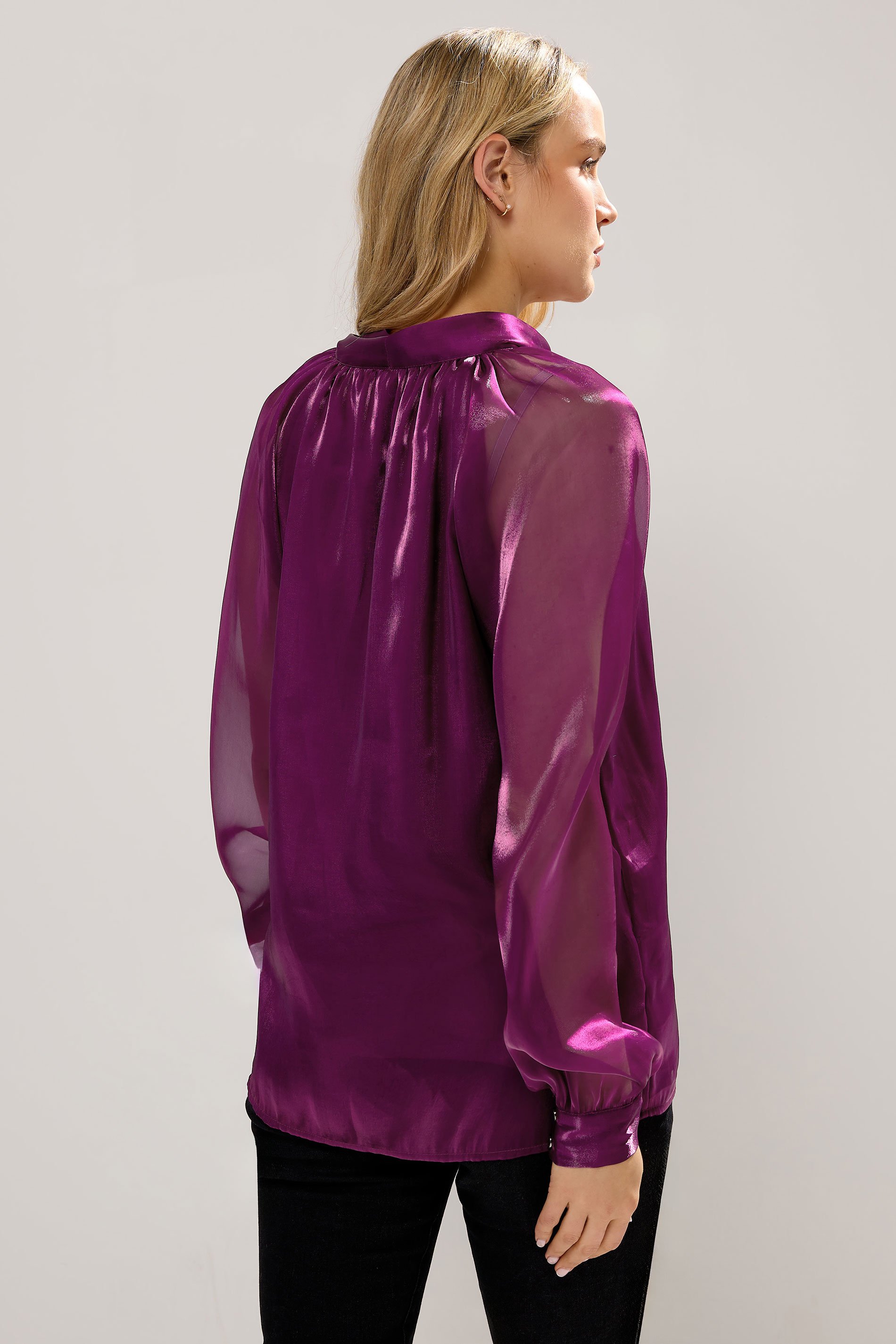 LTS Tall Purple Organza Tie Neck Blouse | Long Tall Sally 3