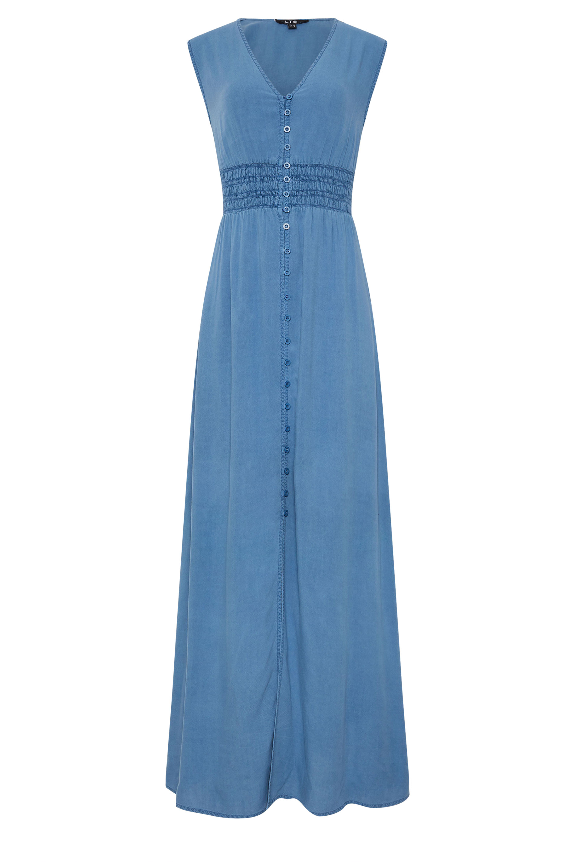LTS Tall Blue Acid Wash Shirred Maxi Dress | Long Tall Sally 5