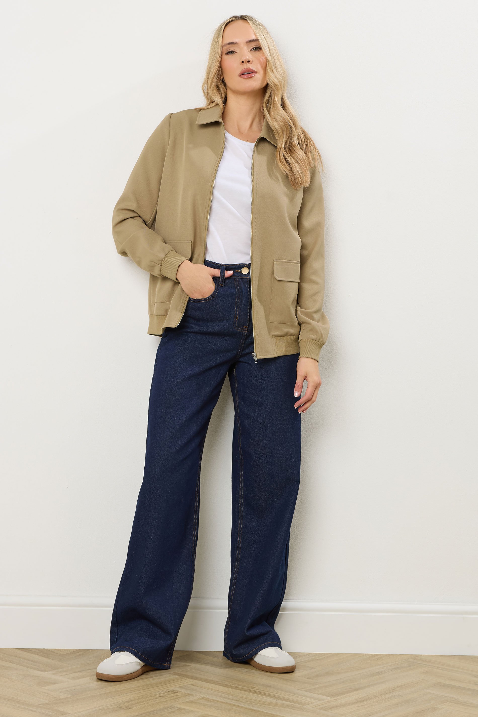 LTS Tall Stone Brown Pocket Bomber Jacket | Long Tall Sally 3