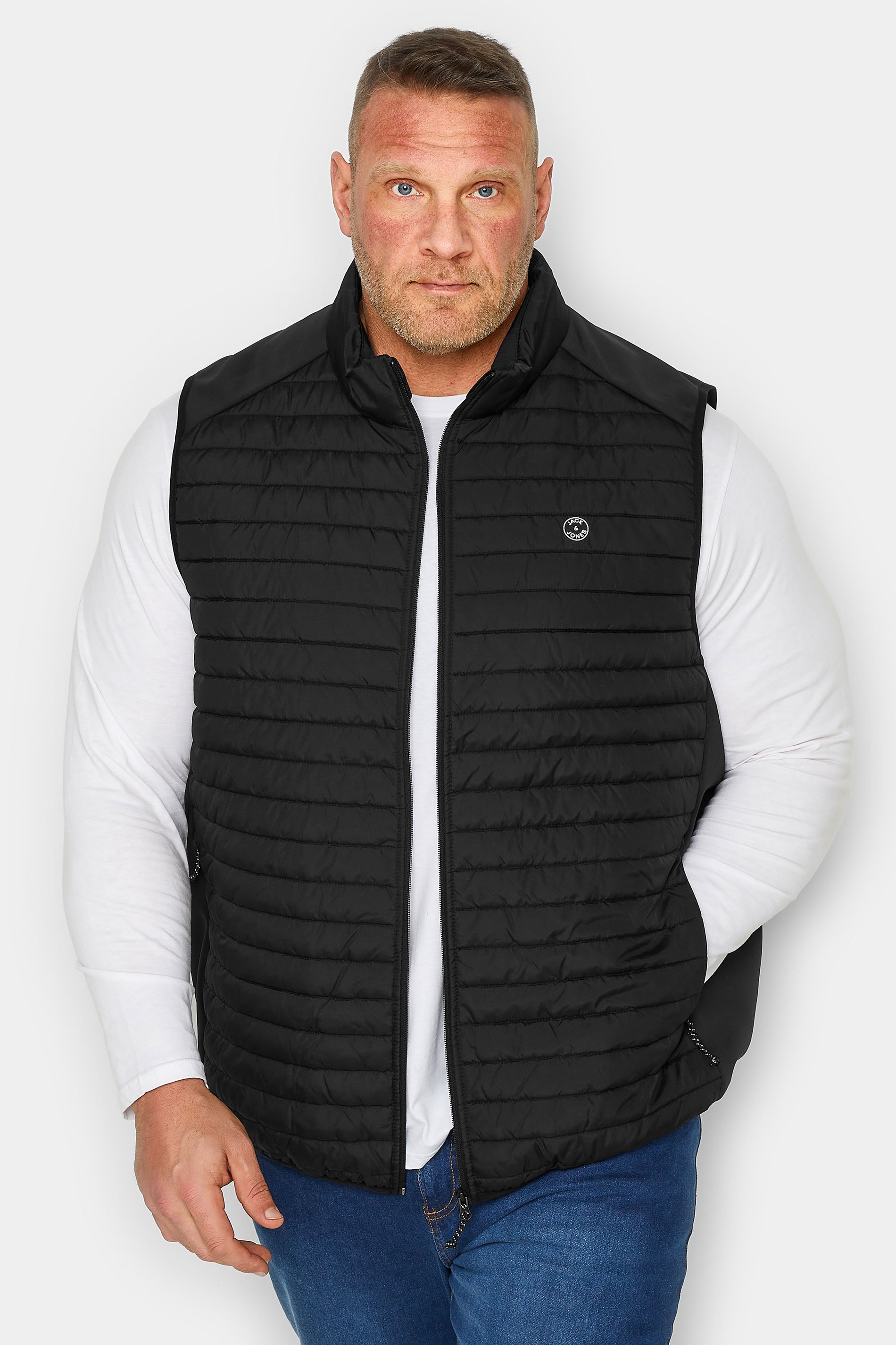 Jack & Jones Black Logo Print Puffer Gilet | BadRhino  3