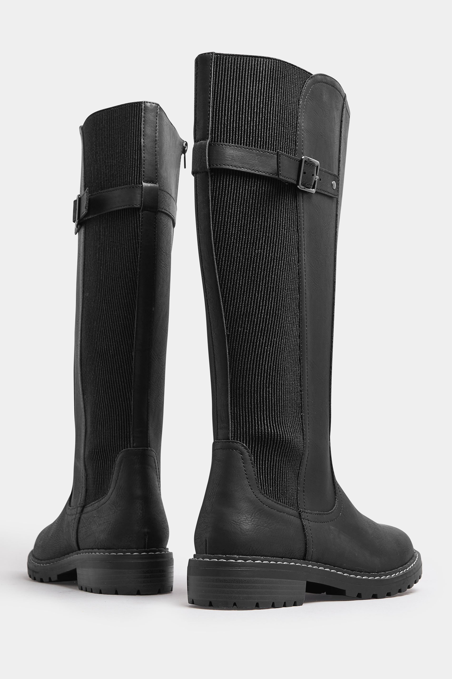 Black Faux Leather Stretch Knee High Boots In Extra Wide EEE Fit | Yours Clothing 4