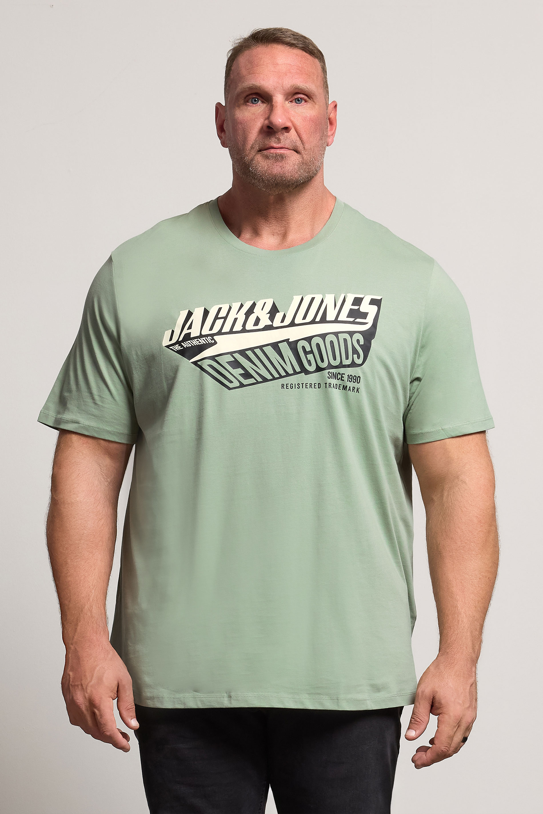 JACK & JONES Big & Tall Iceberg Green Logo Chest Print T-Shirt | BadRhino 1