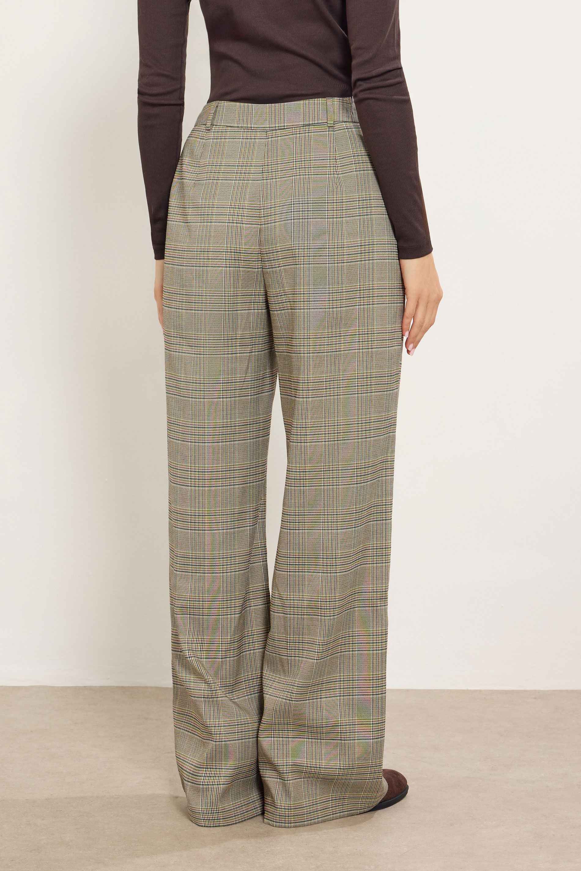 LTS Tall Beige Brown Check Wide Leg Trousers | Long Tall Sally 4