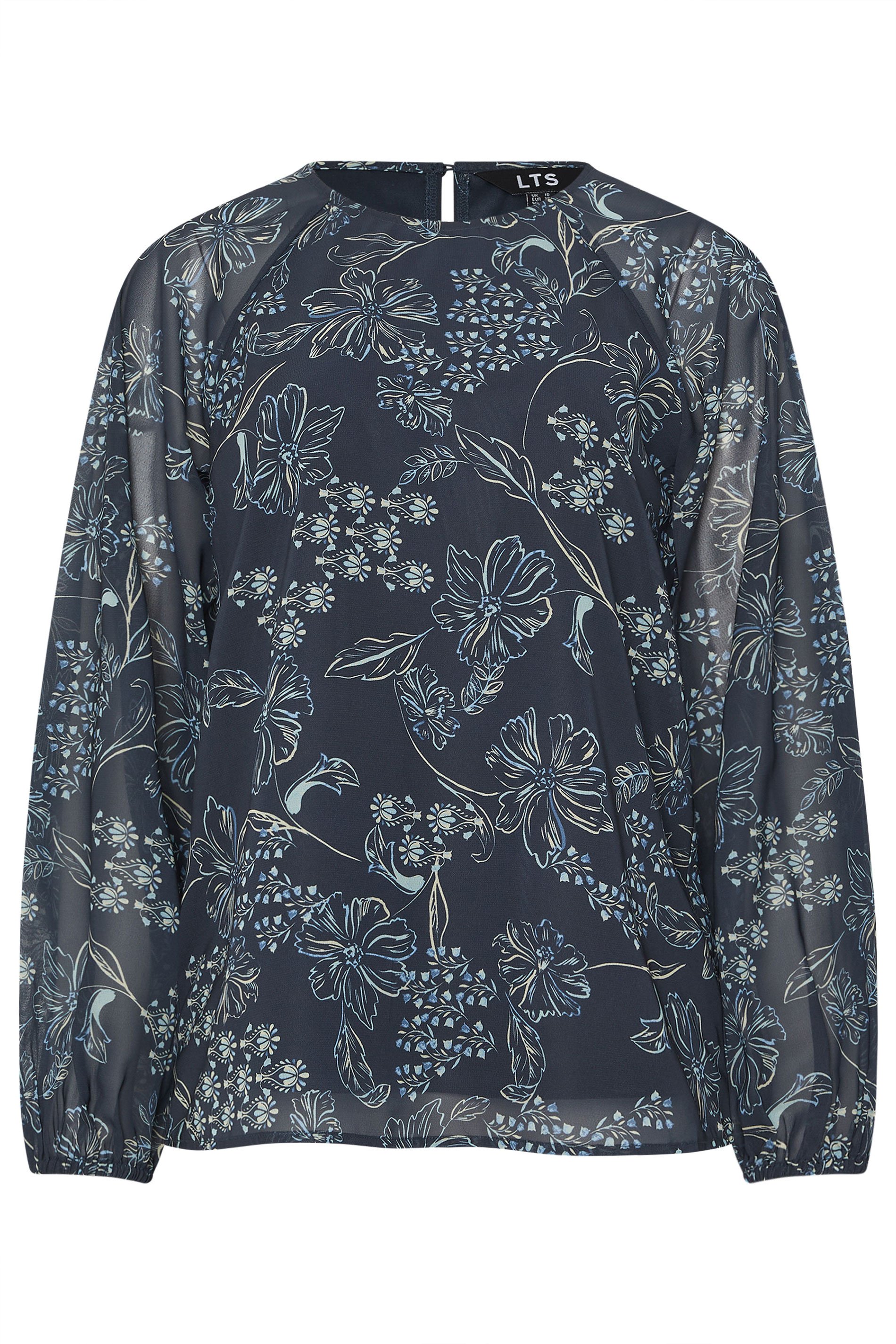 LTS Tall Navy Blue Floral Blouse | Long Tall Sally  1