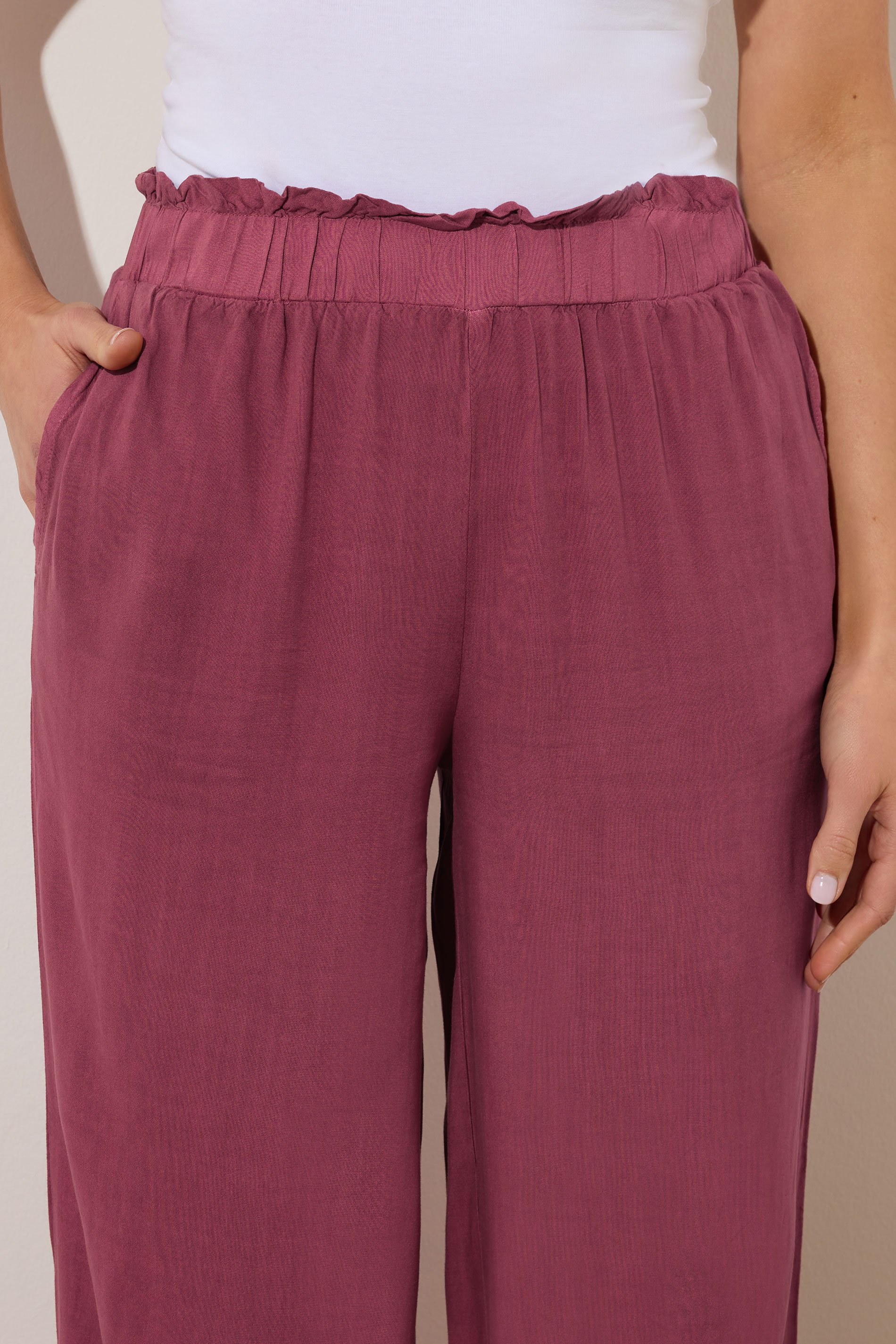 LTS Tall Berry Red Acid Wash Wide Leg Trousers | Long Tall Sally 6