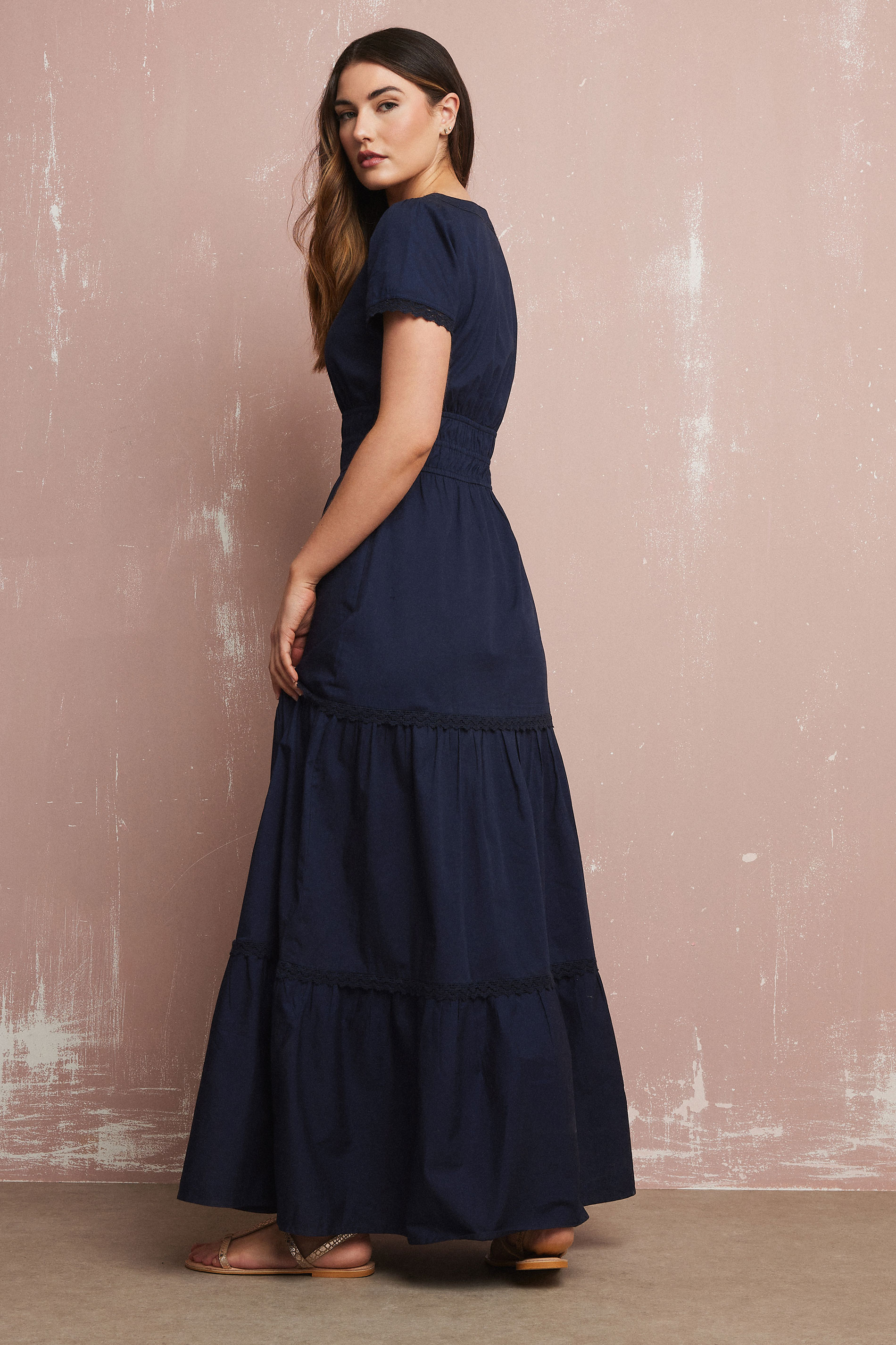 LTS Tall Navy Blue Lace Insert Tiered Maxi Dress | Long Tall Sally 4