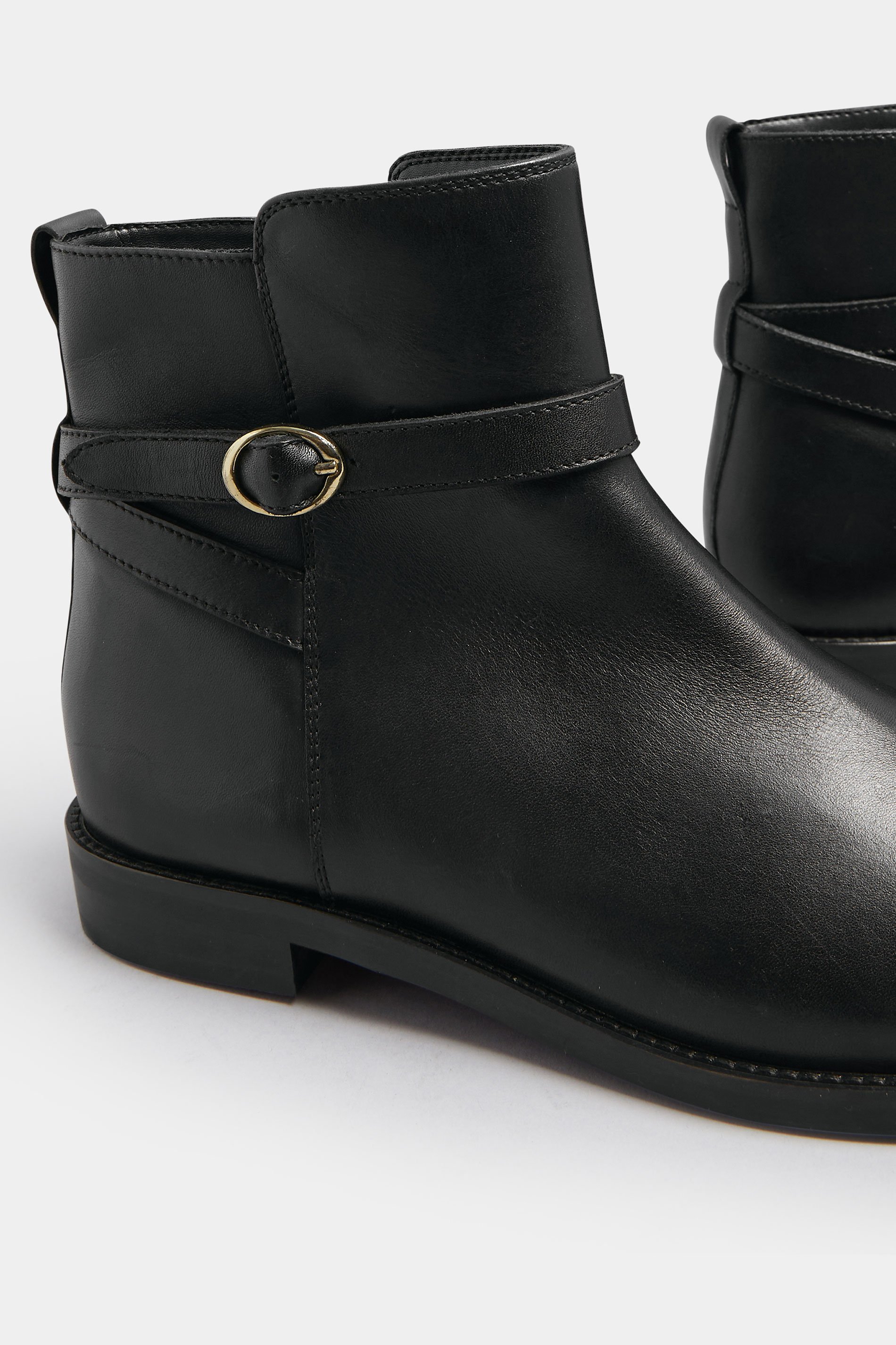 LTS Black Leather Buckle Detail Ankle Boots In Standard Fit | Long Tall Sally 6