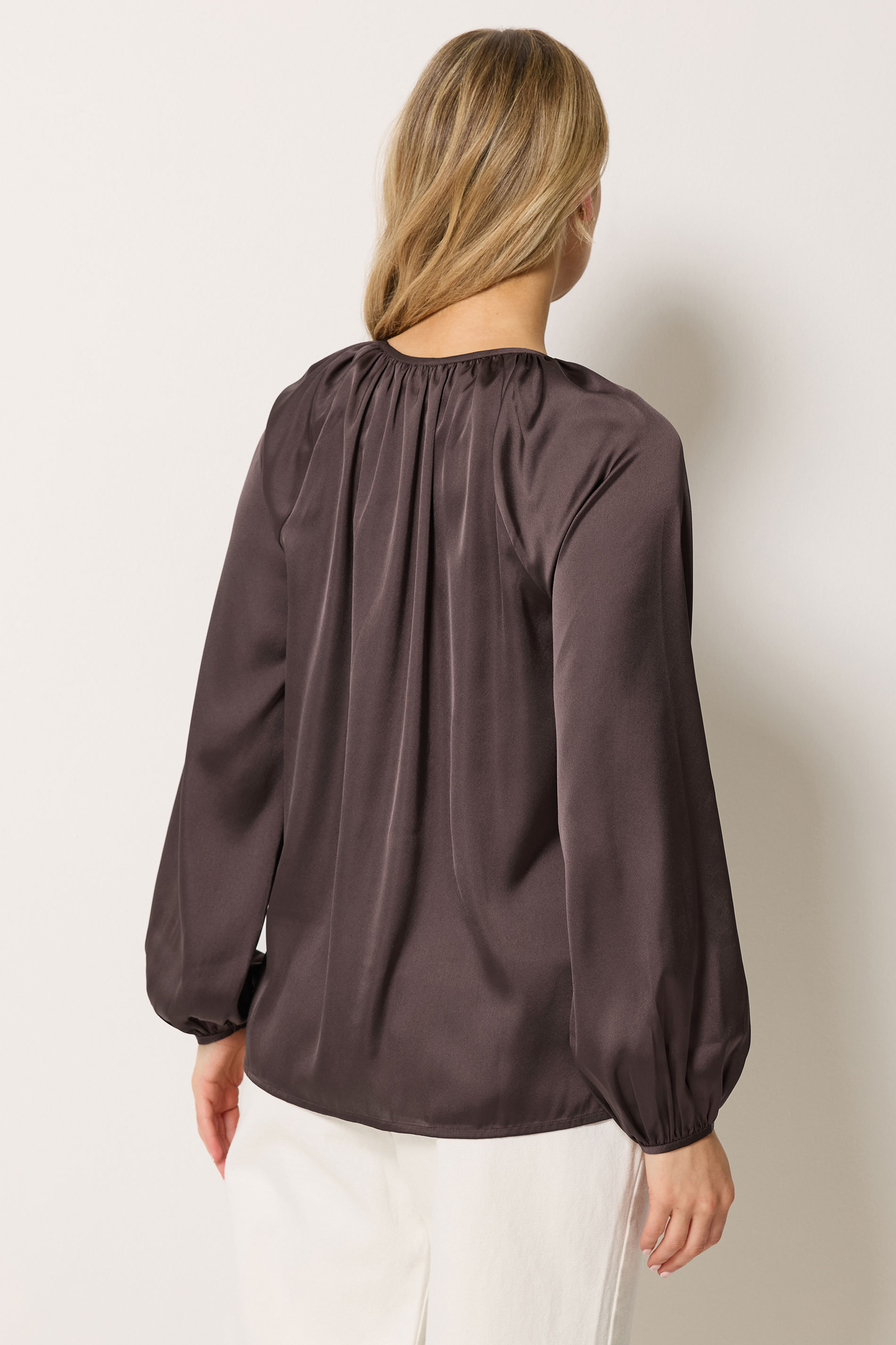LTS Tall Women's Chocolate Brown Satin Button Top | Long Tall Sally 4