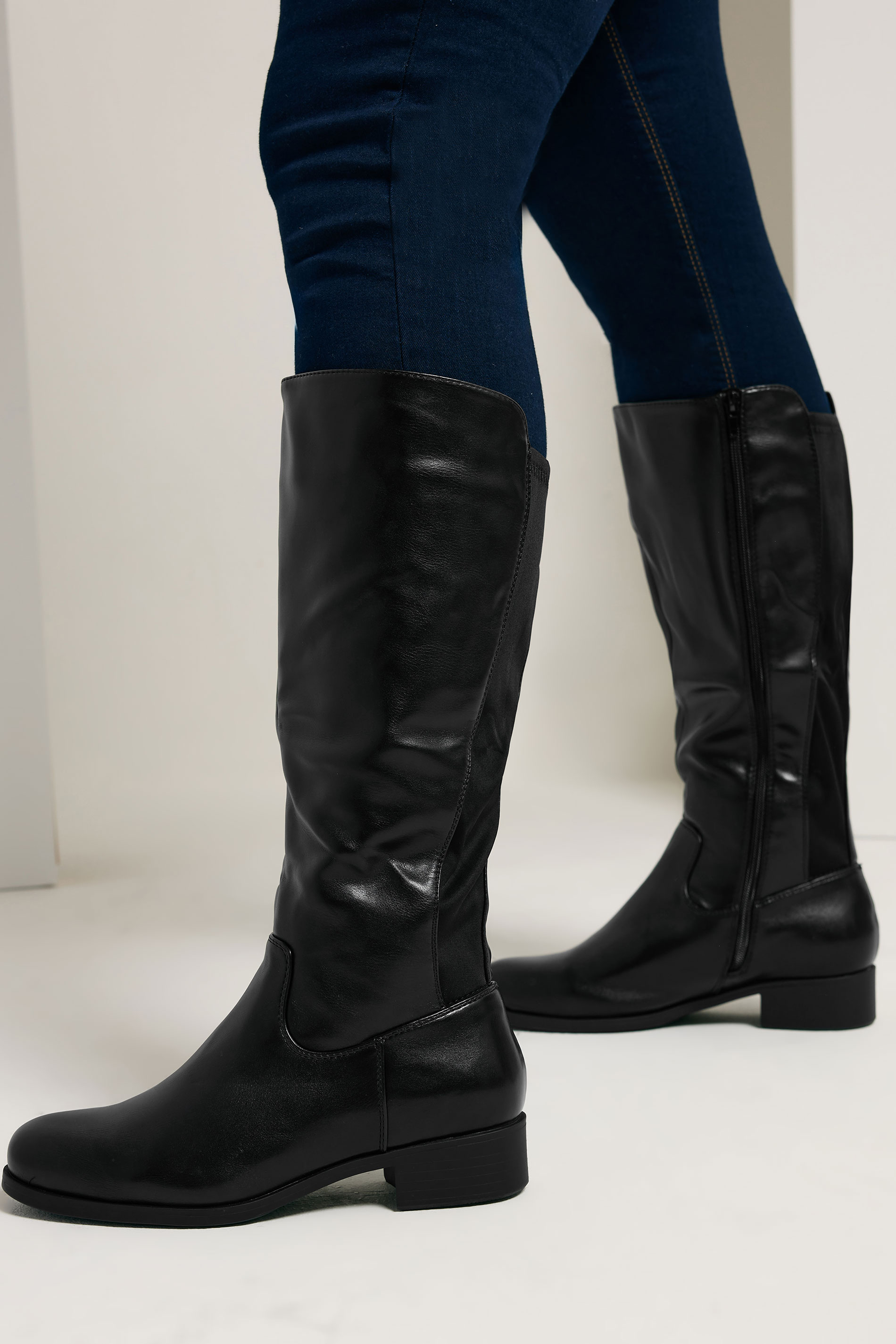 Black Faux Leather Wide Calf Knee High Boots In Extra Wide EEE Fit | Yours Clothing 1