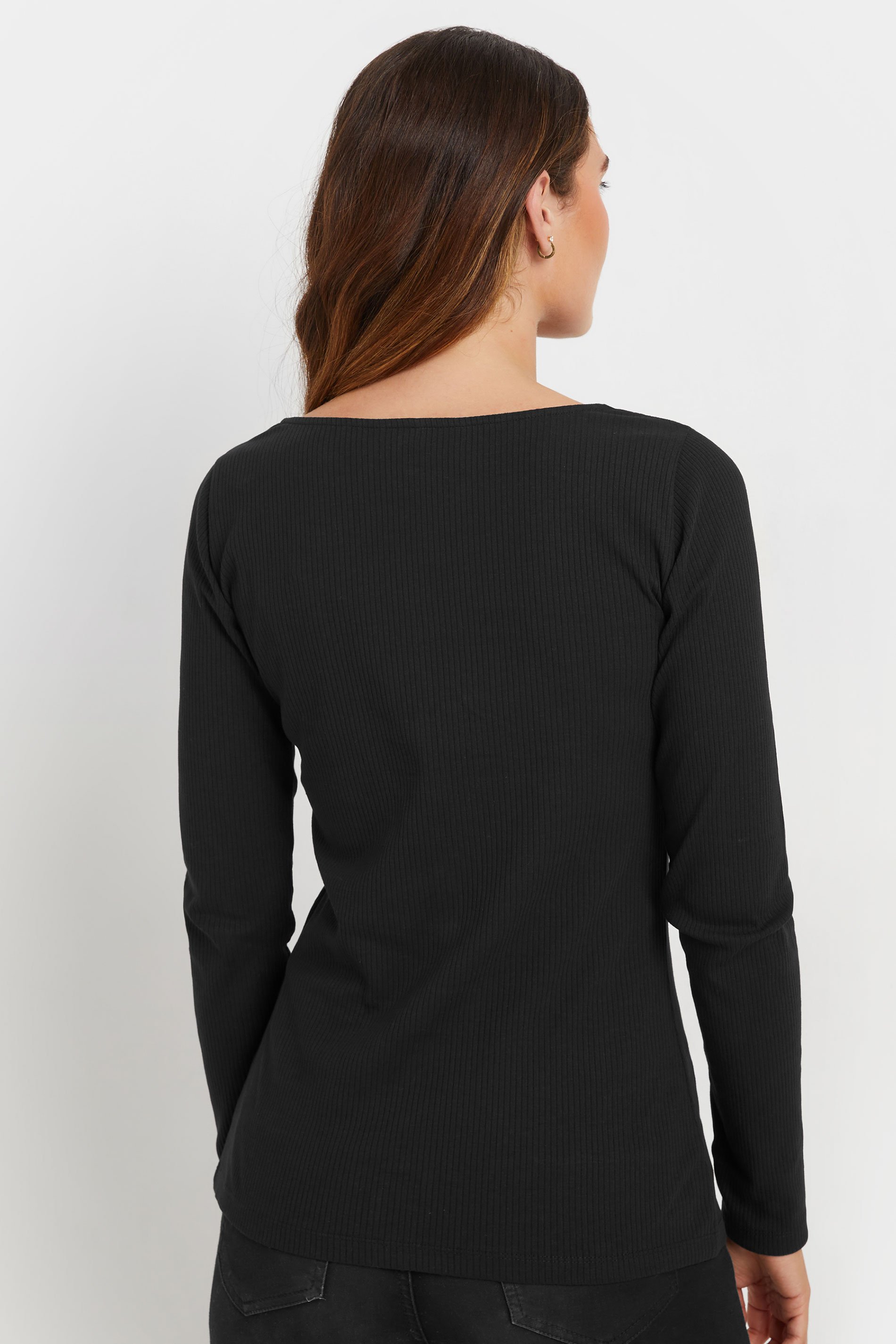 LTS Tall Black Ribbed Button Long Sleeve Top | Long Tall Sally 3
