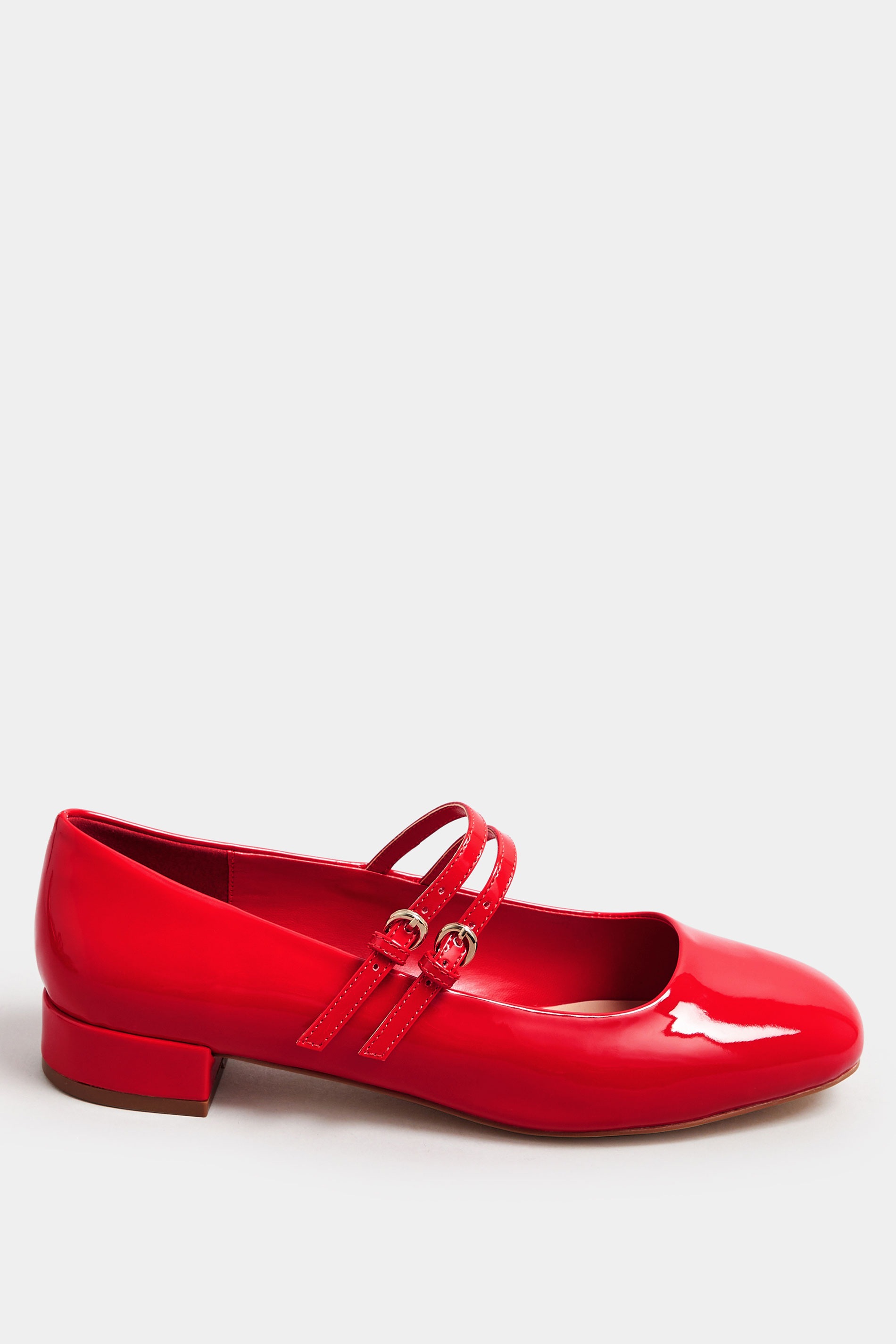 Red Patent Low Block Mary Jane Shoes In Extra Wide EEE Fit | Yours Clothing 2