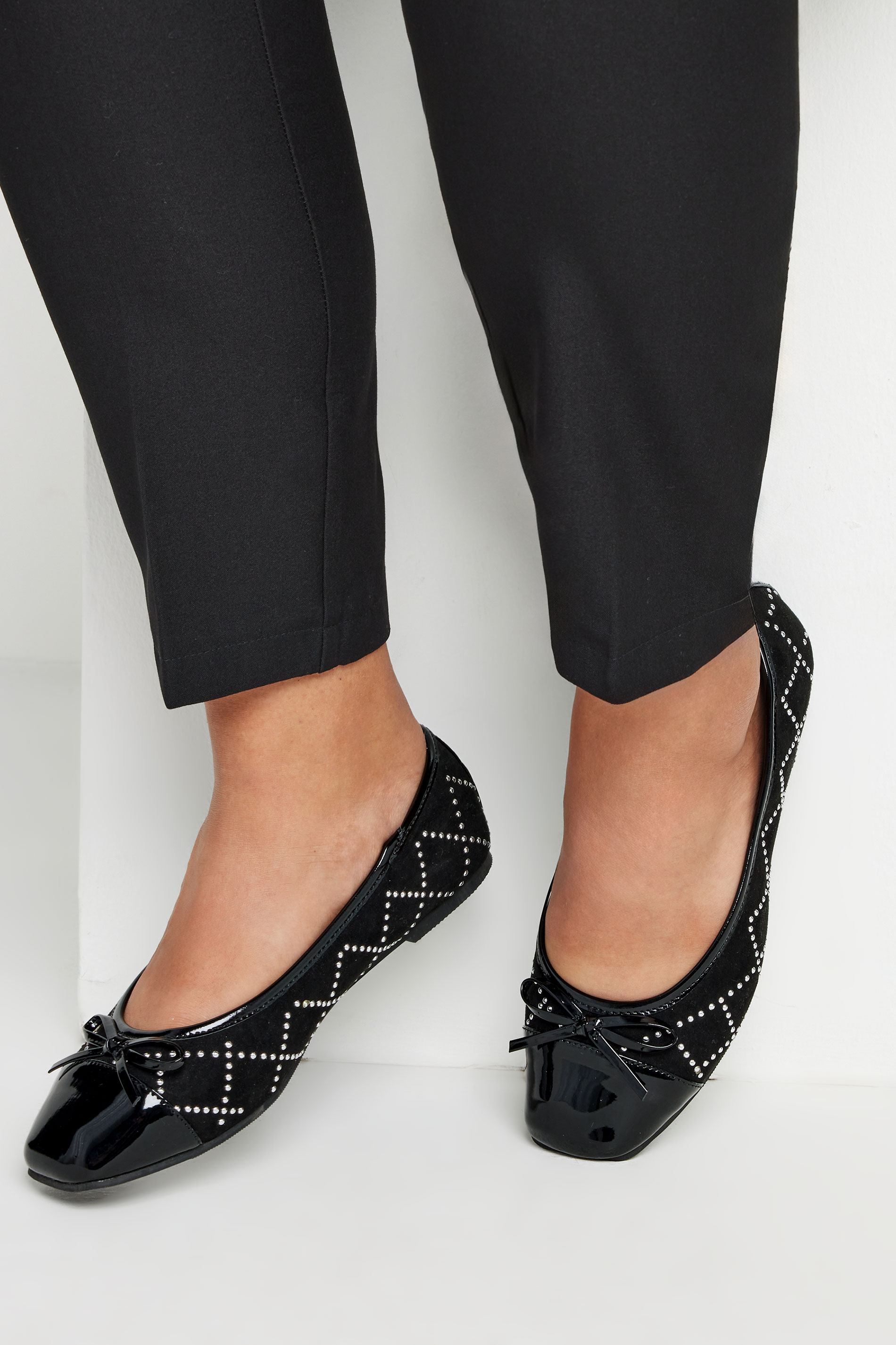 Black Diamante Ballerina Pumps In Extra Wide EEE Fit | Yous Clothing  1