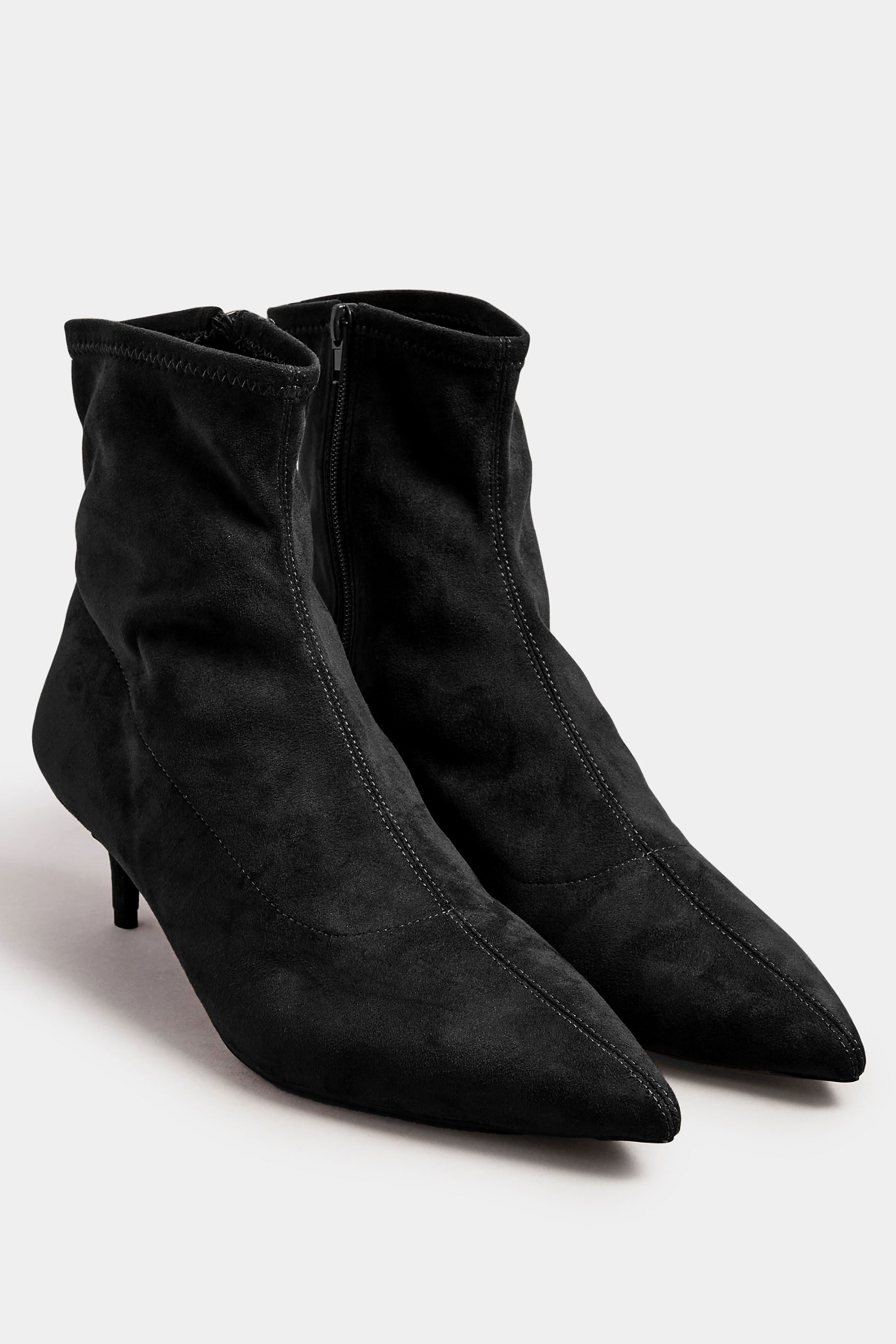LTS Black Faux Suede Kitten Heeled Boots In Standard Fit | Long Tall Sally 2