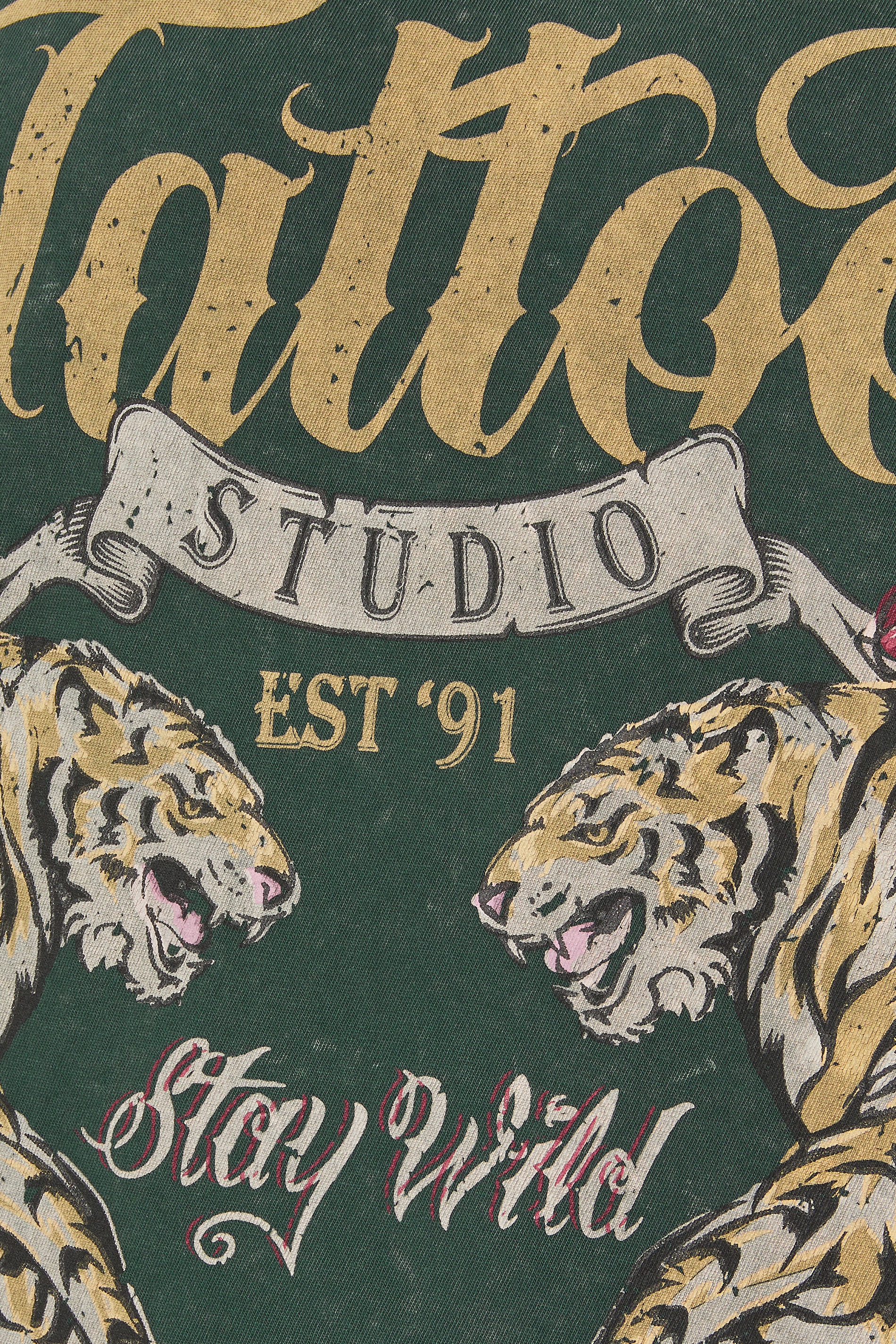 BadRhino Big & Tall Green Acid Wash Tattoo Tiger Graphic T-Shirt | BadRhino 5