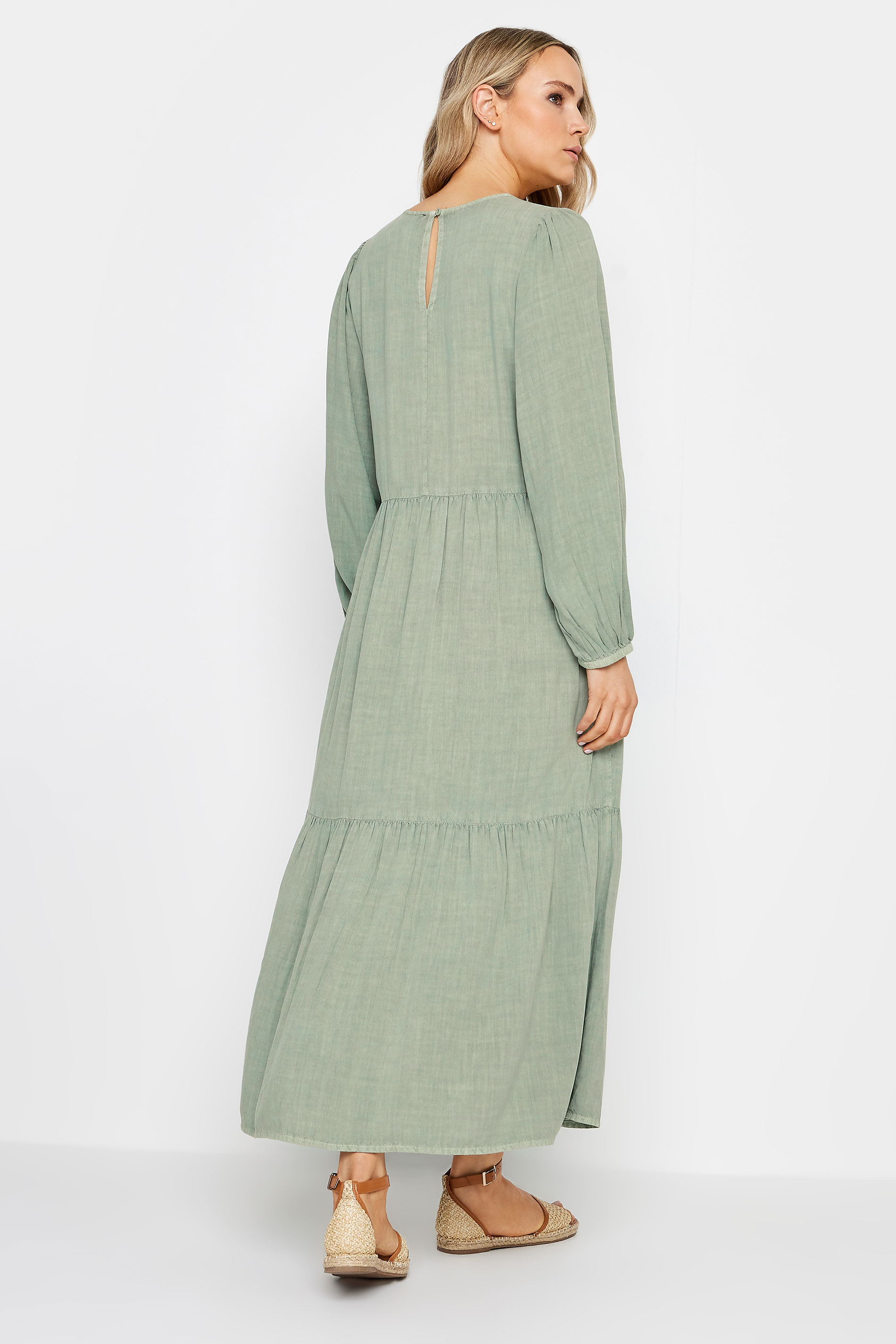 LTS Tall Womens Sage Green Acid Wash Tiered Maxi Dress | Long Tall Sally  3