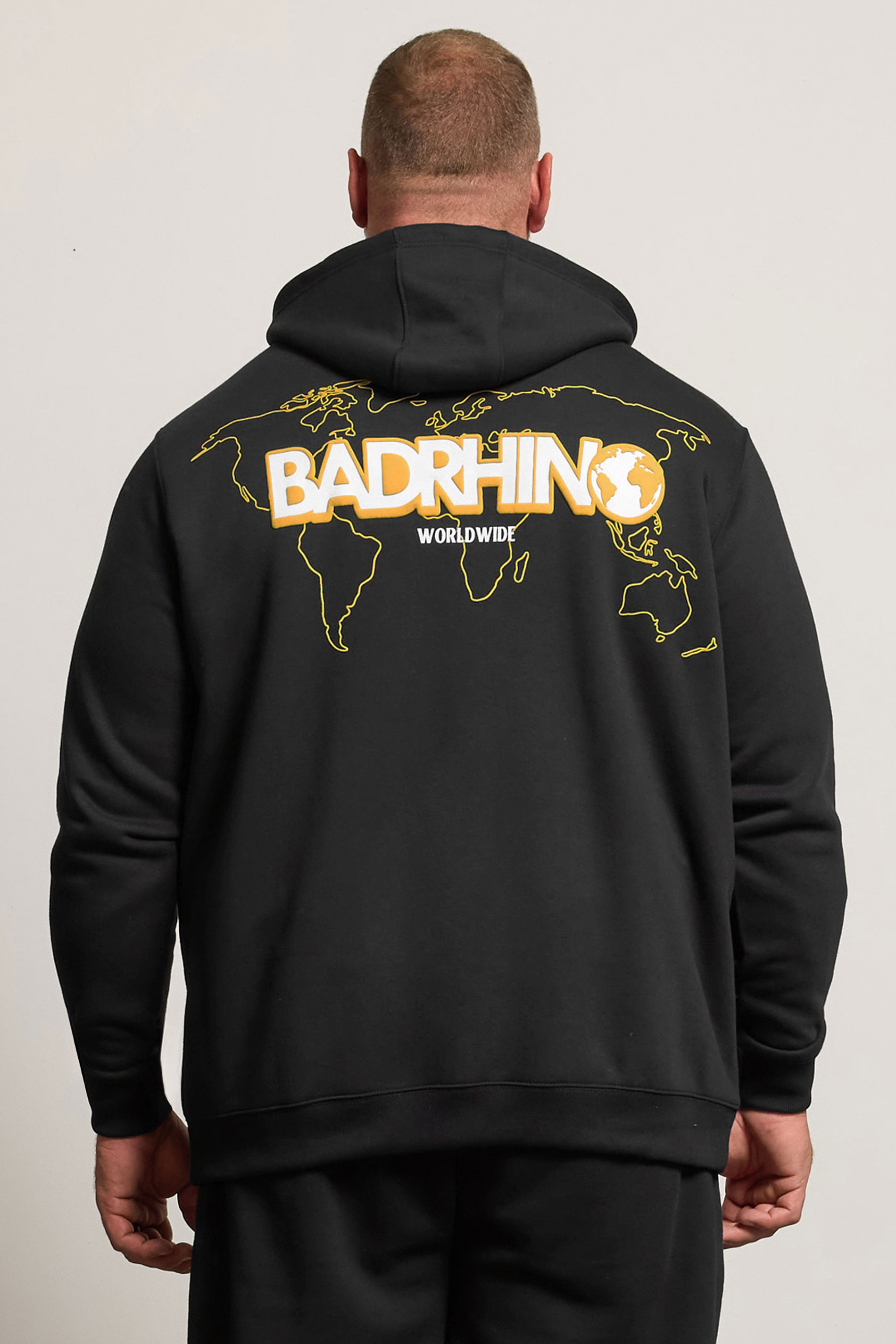 BadRhino Big & Tall Black Worldwide Map Zip Through Hoodie | BadRhino 3