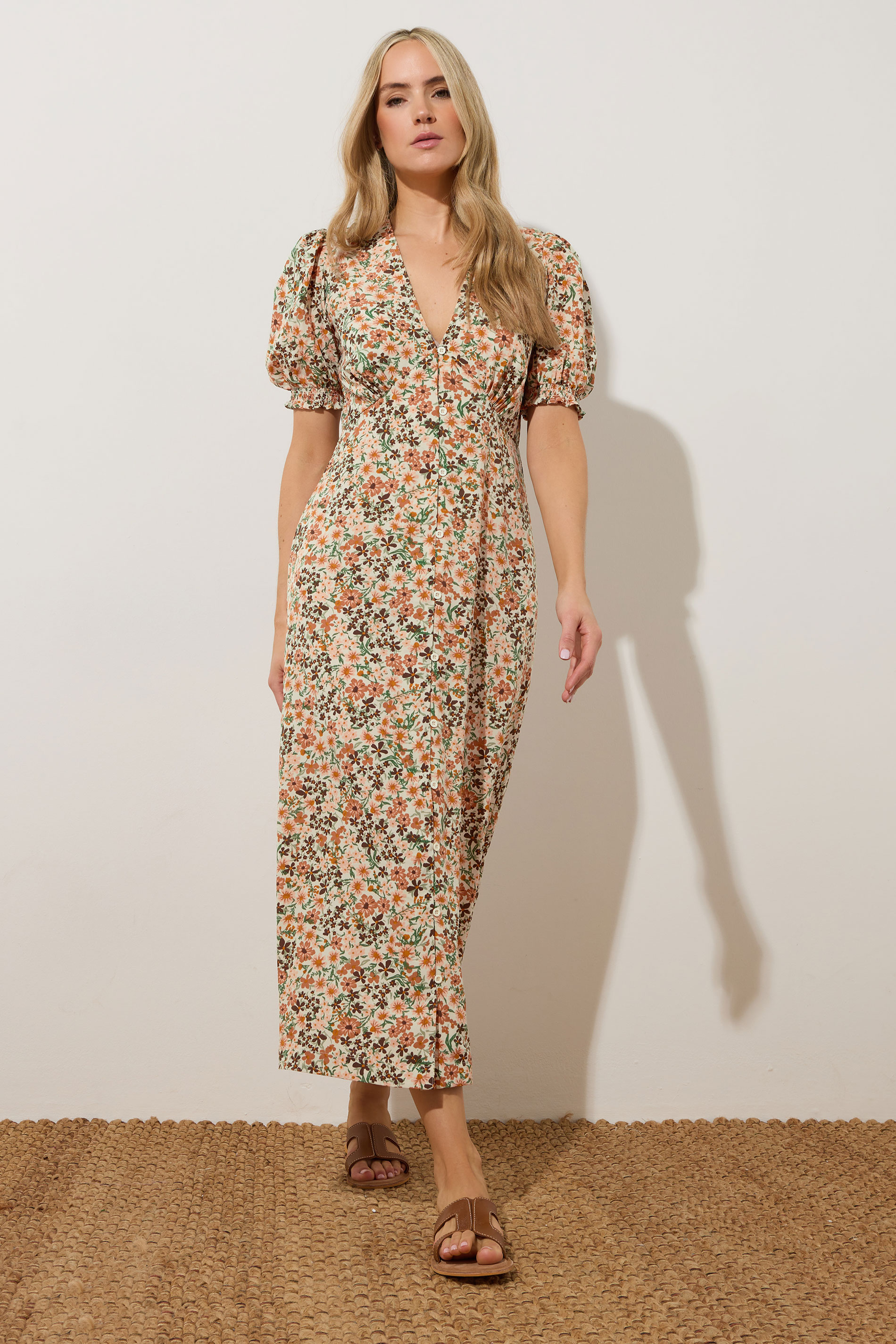 LTS Tall Rust Orange Ditsy Floral Tea Maxi Dress | Long Tall Sally 2