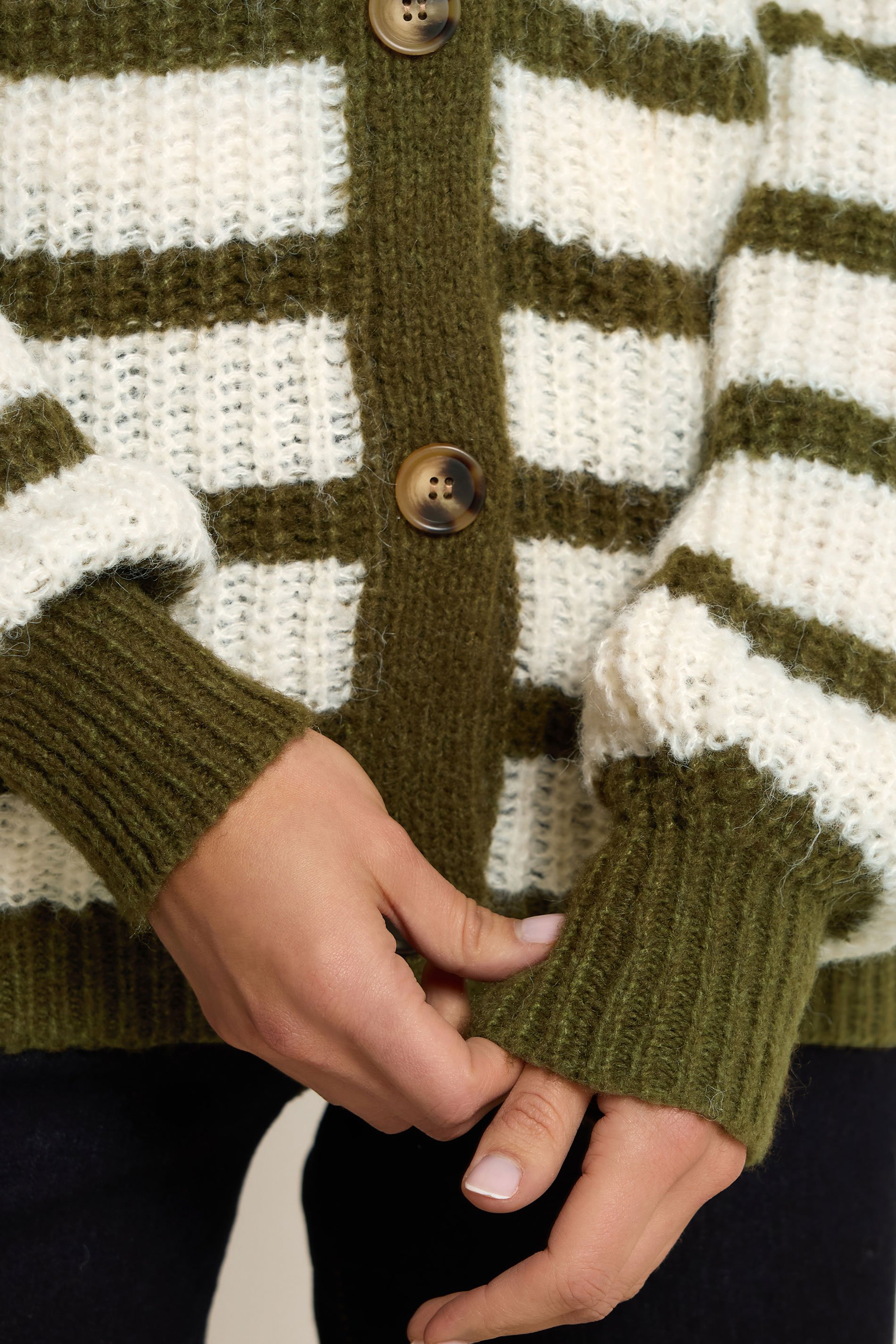 LTS Tall Green Knitted Stripe Button Cardigan | Long Tall Sally 4