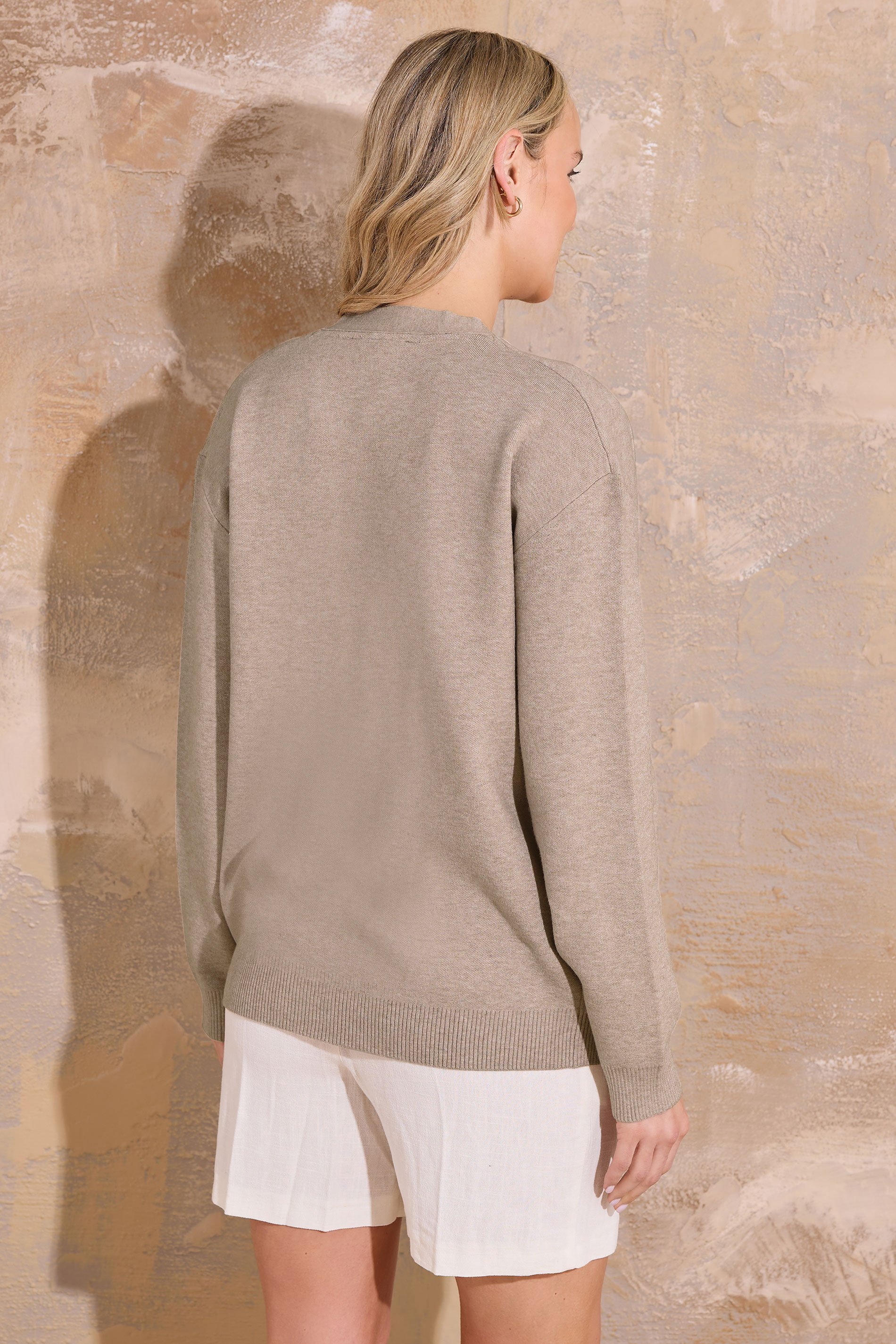 LTS PREMIUM Tall Stone Brown V-Neck Cardigan | Long Tall Sally 3