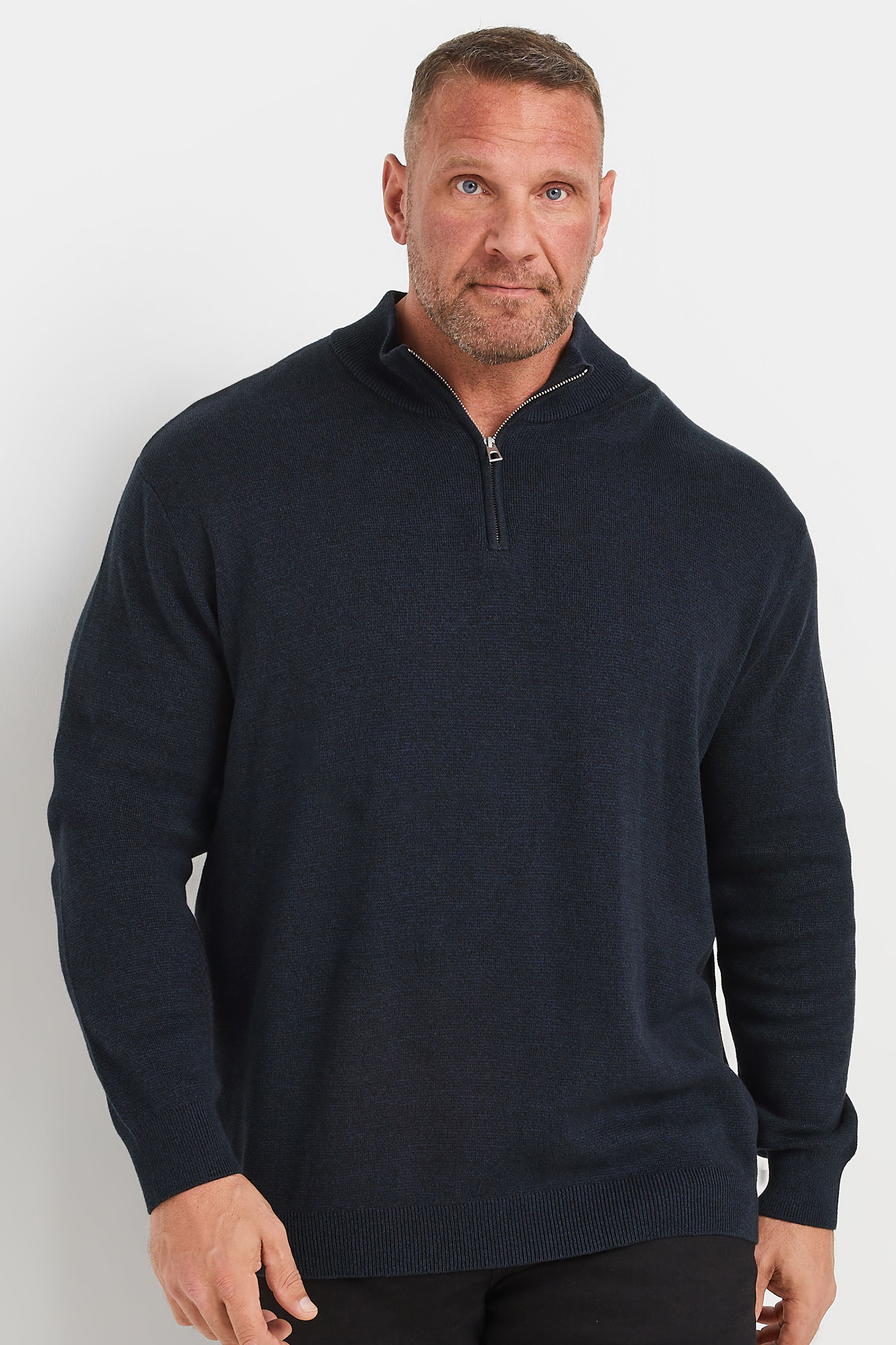 BadRhino Big & Tall Navy Blue Milano Quarter Zip Knit Jumper | BadRhino 2