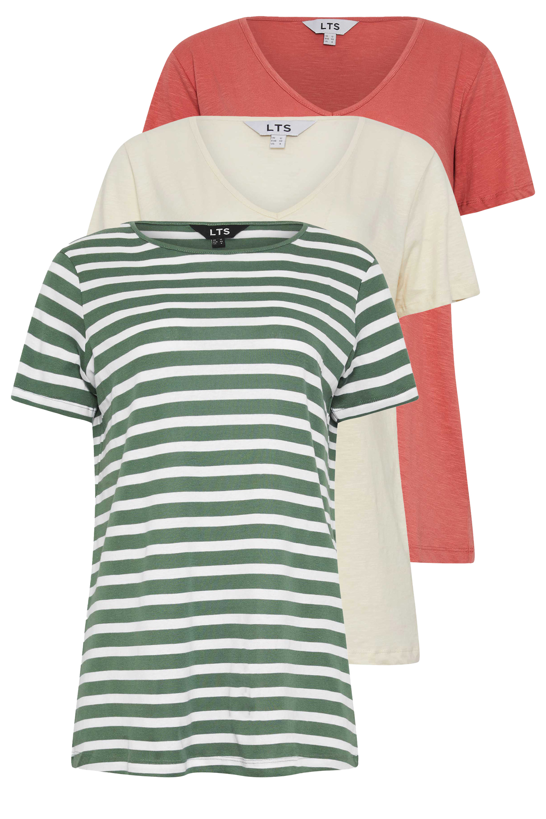 LTS Tall Womens 3 PACK Cream & Khaki Green Stripe Short Sleeve T-Shirts | Long Tall Sally 8