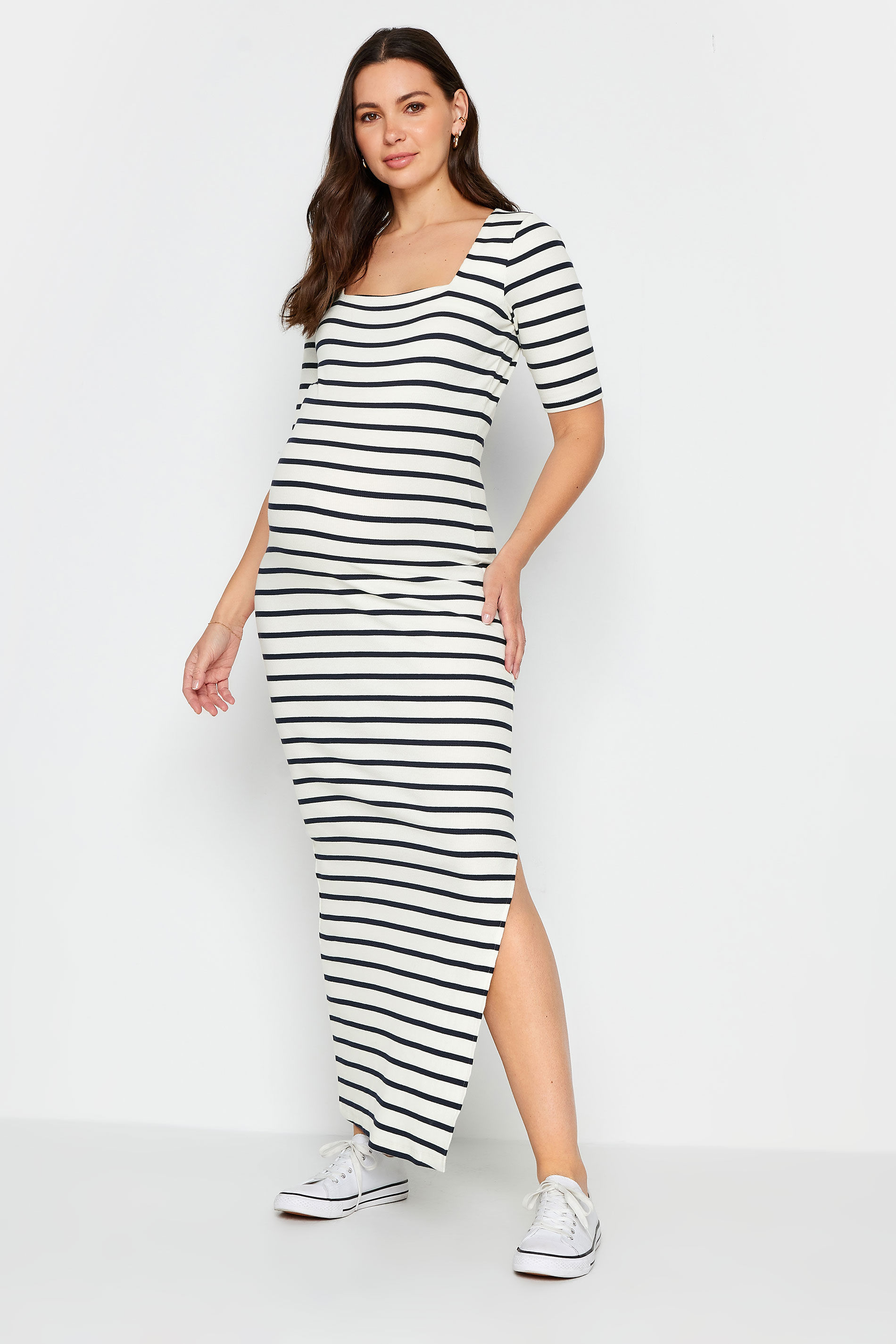 LTS Tall Womens Maternity Ivory White Stripe Maxi Dress | Long Tall Sally 2