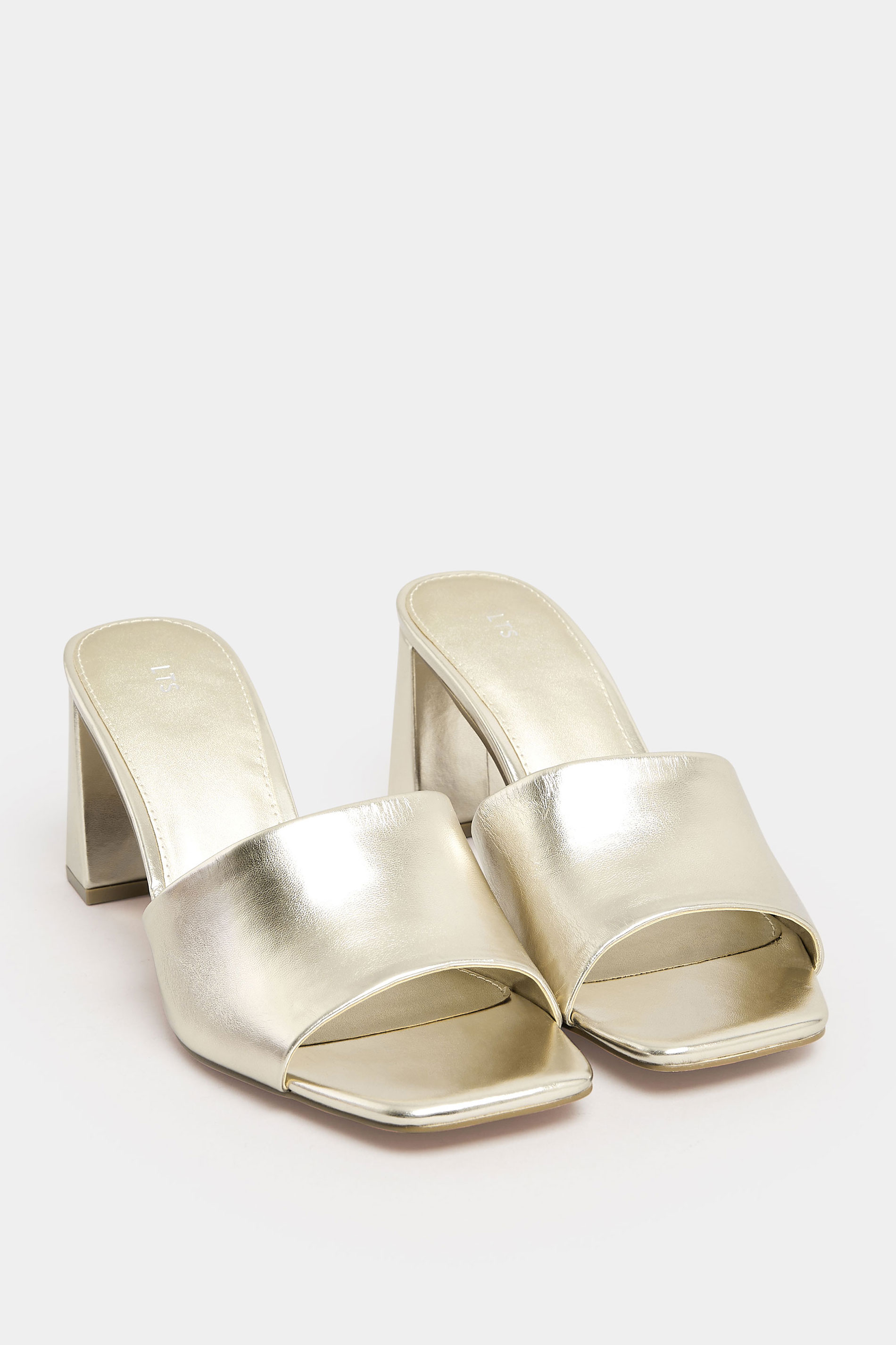 LTS Gold Faux Leather Block Heel Mules In Standard Fit | Long Tall Sally 2