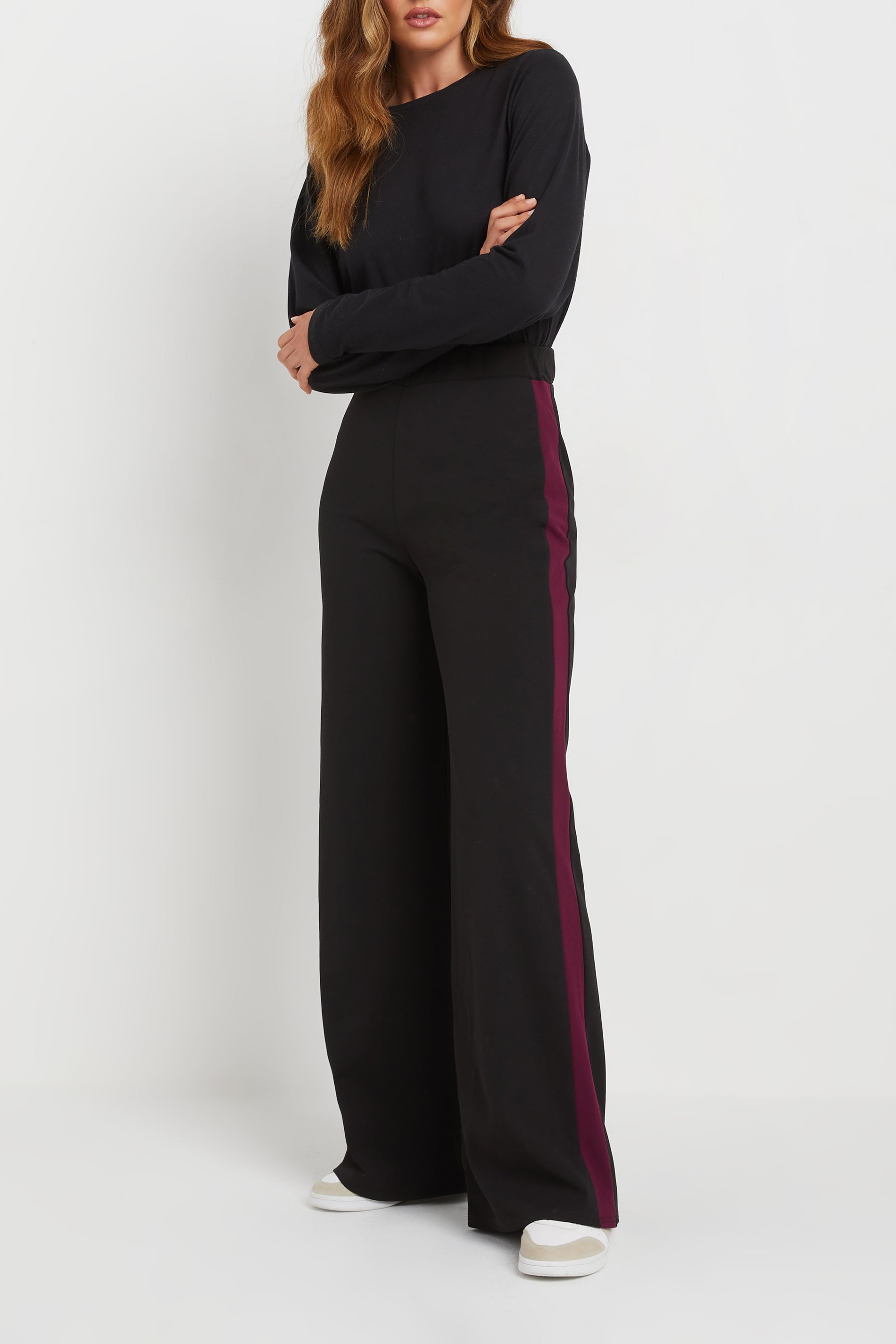 LTS Tall Burgundy Red Stripe Wide Leg Trousers | Long Tall Sally 2