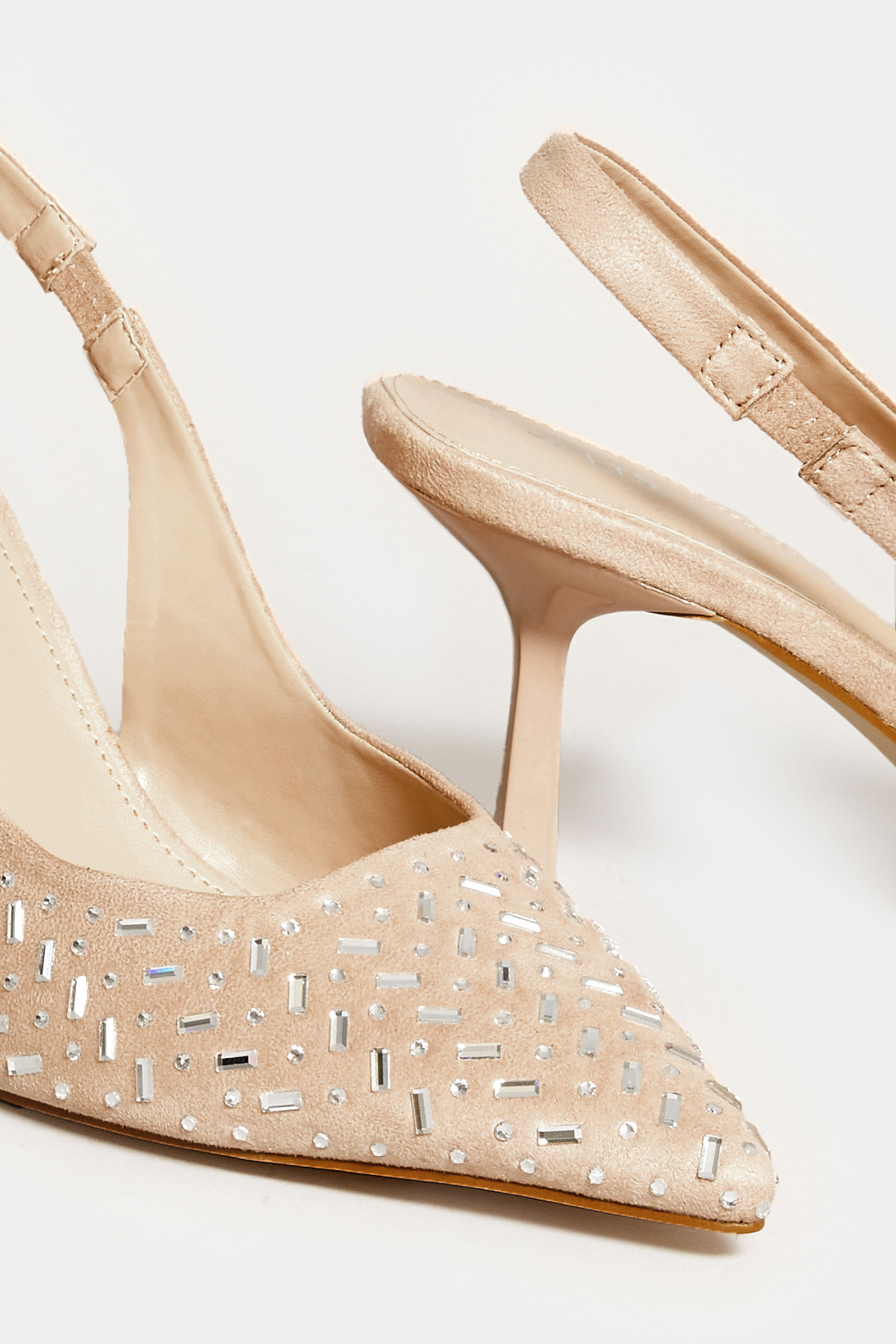 LTS Beige Brown Diamante Slingback Heel Court Shoes In Standard Fit | Long Tall Sally 5