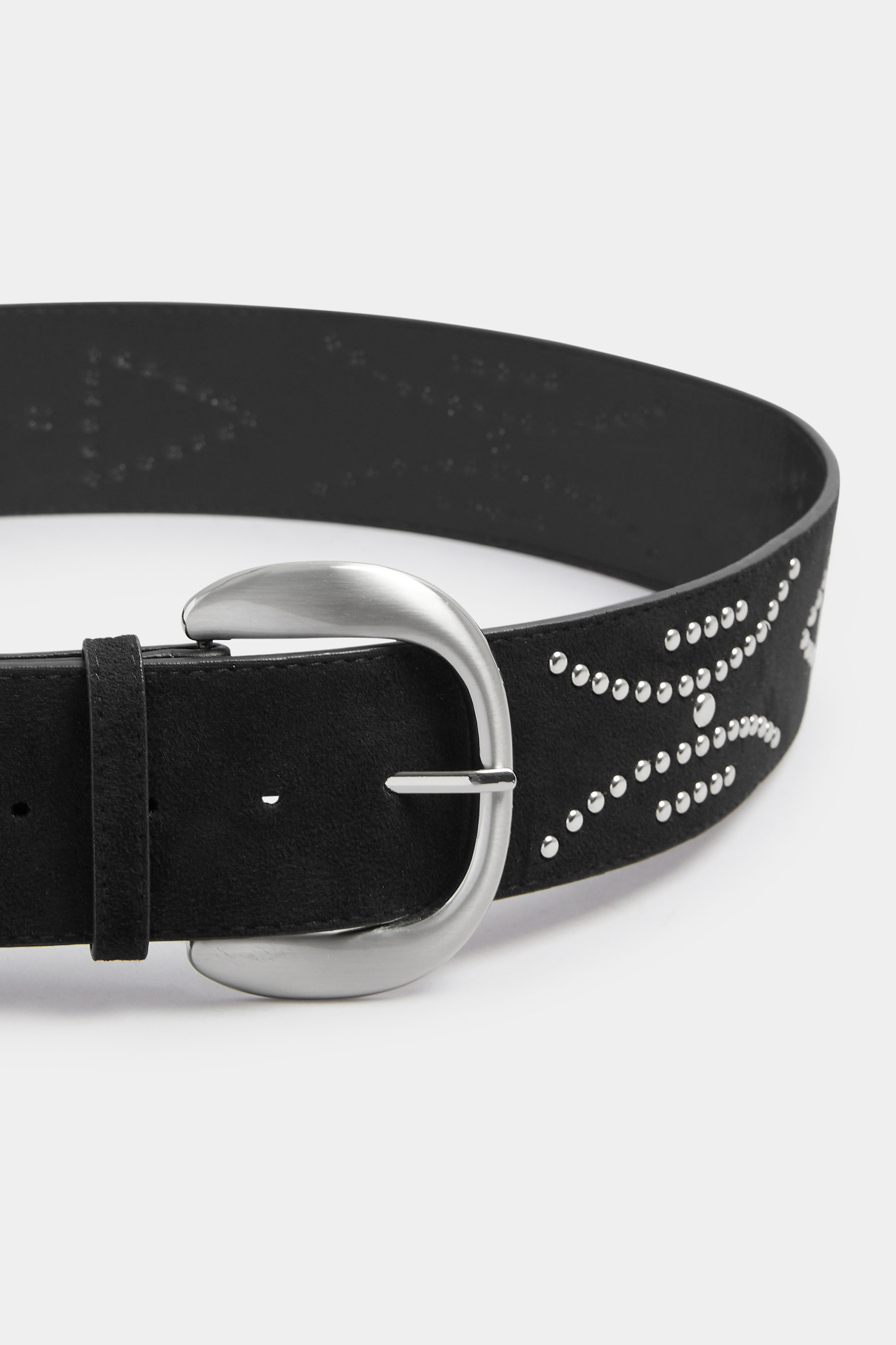 Black Faux Suede Stud Detail Wide Belt | Yours Clothing 3