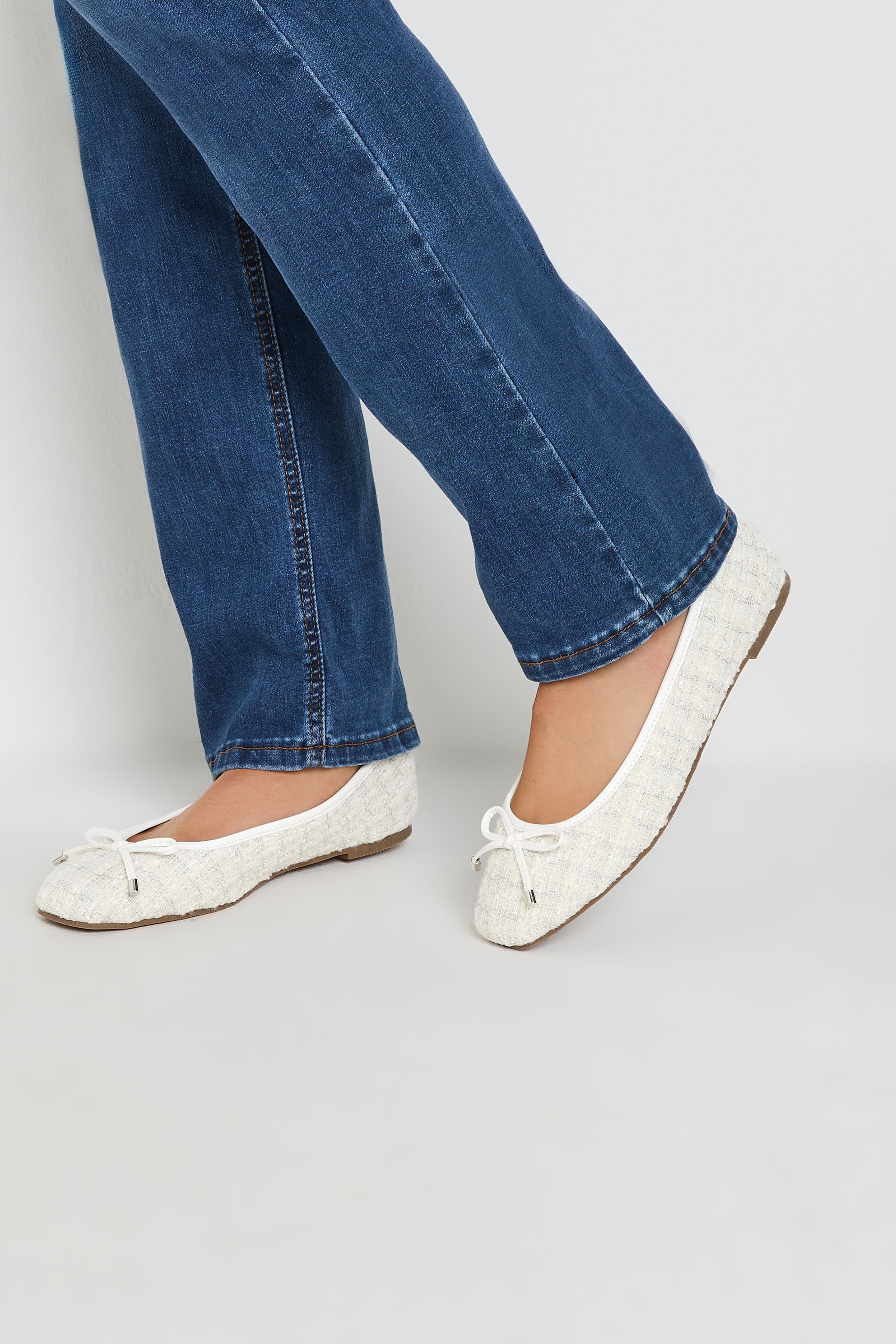 LTS White Boucle Tweed Ballerina Pumps In Standard Fit | Long Tall Sally 1