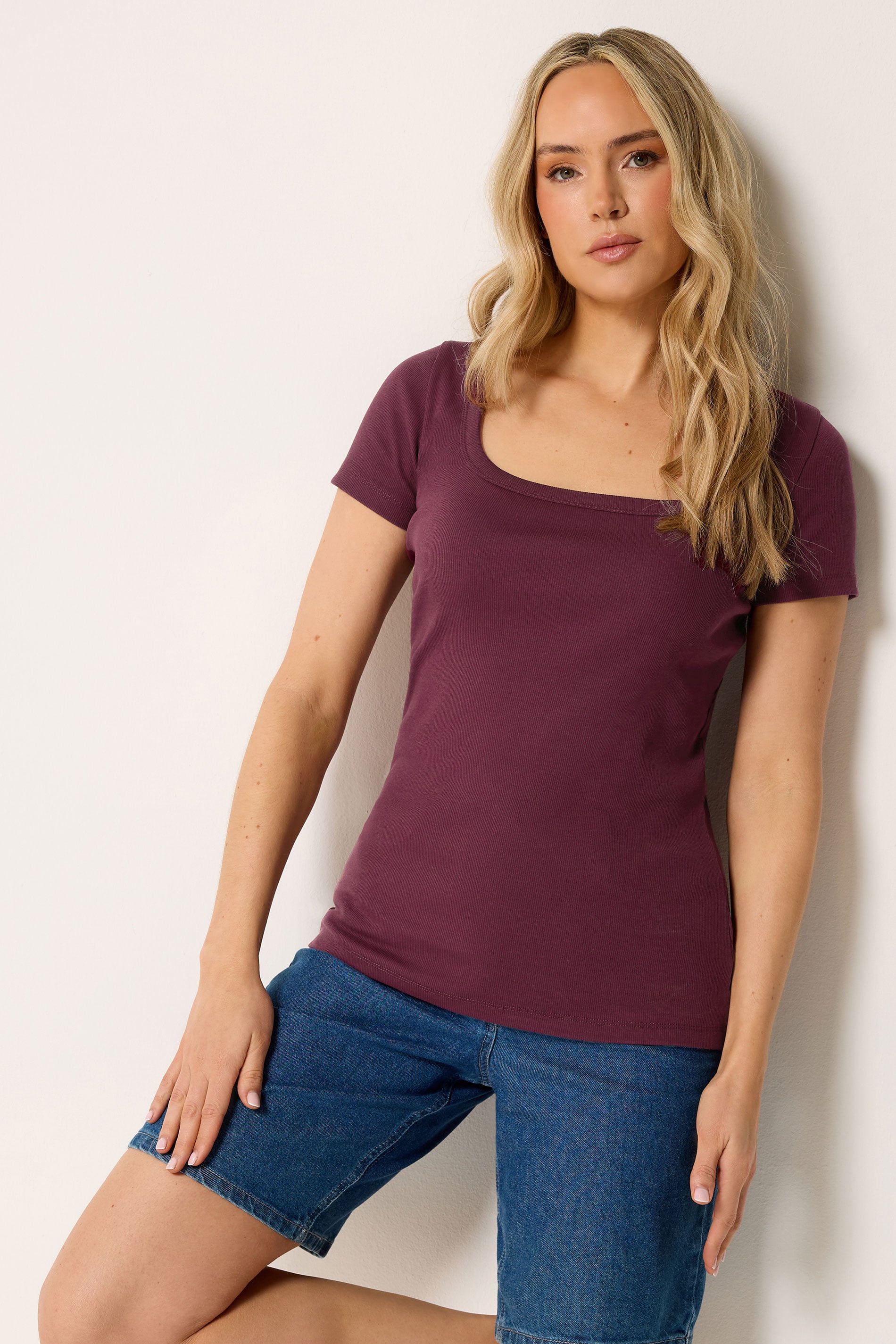 LTS Tall Women's Plum Purple Square Neck Ribbed T-Shirt | Long Tall Sally 3
